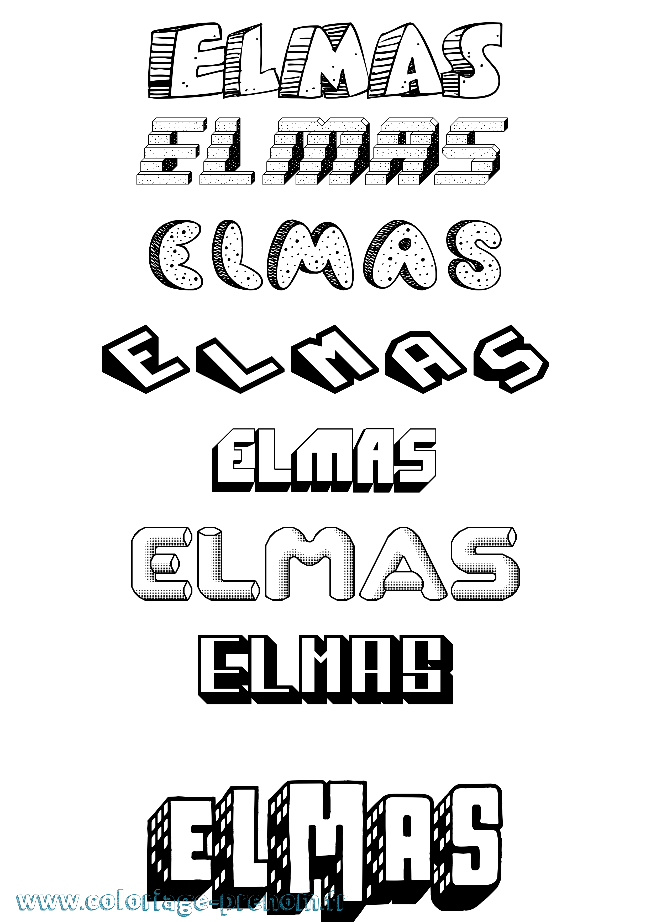 Coloriage Elmas Effet 3D Coloriage prénom Elmas Effet 3D
