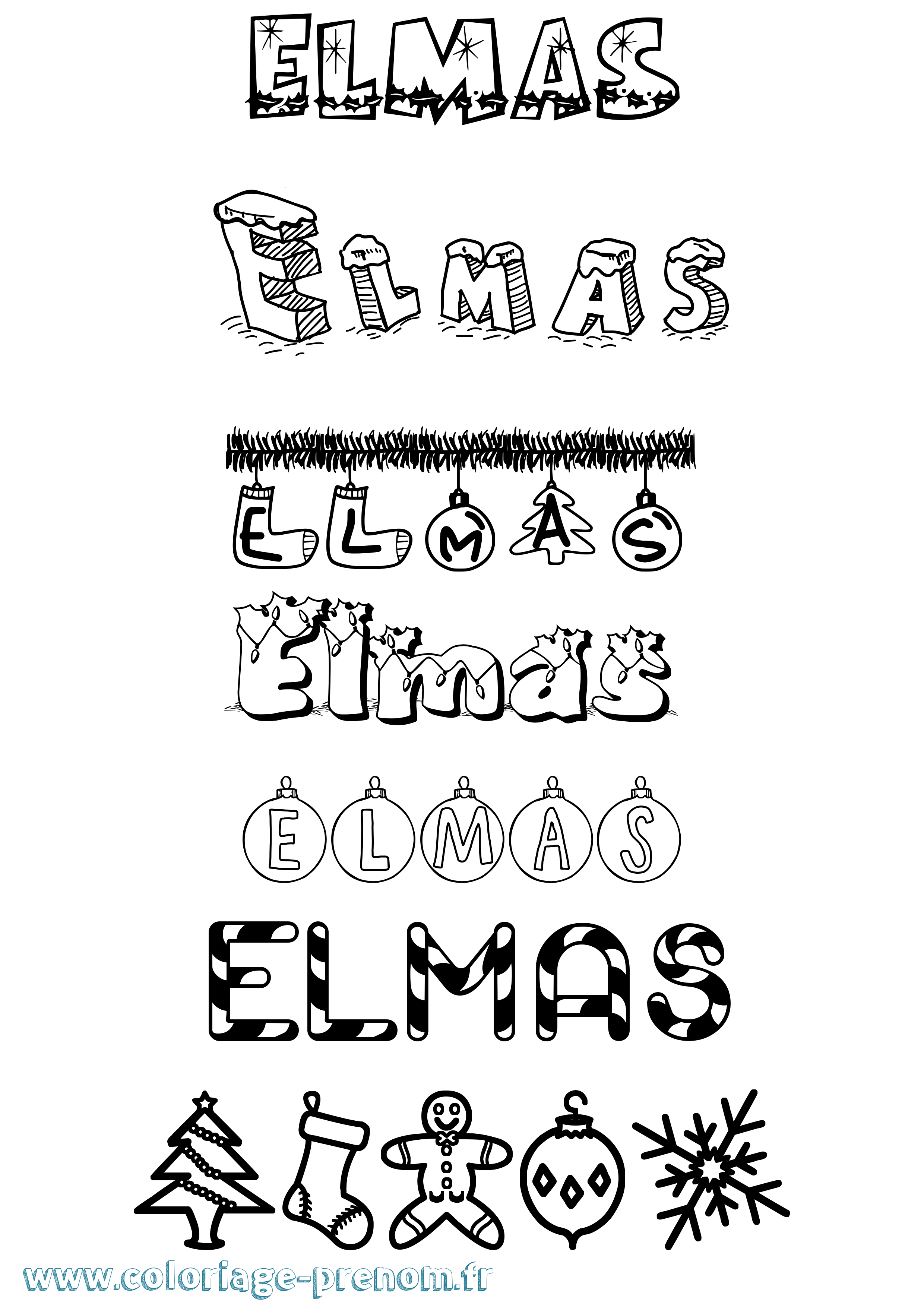 Coloriage Elmas Noël Coloriage prénom Elmas Noël