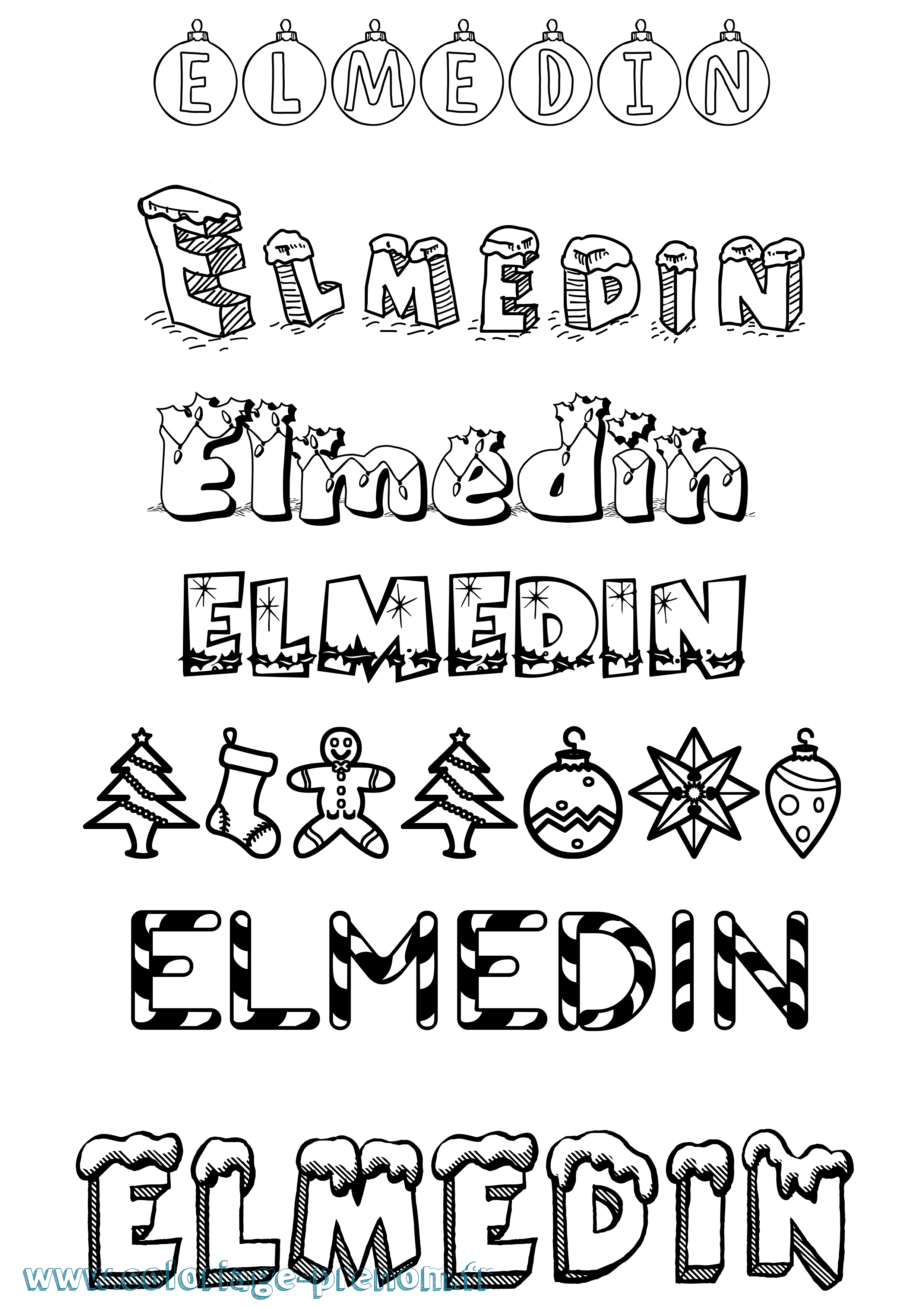 Coloriage Elmedin Noël Coloriage prénom Elmedin Noël