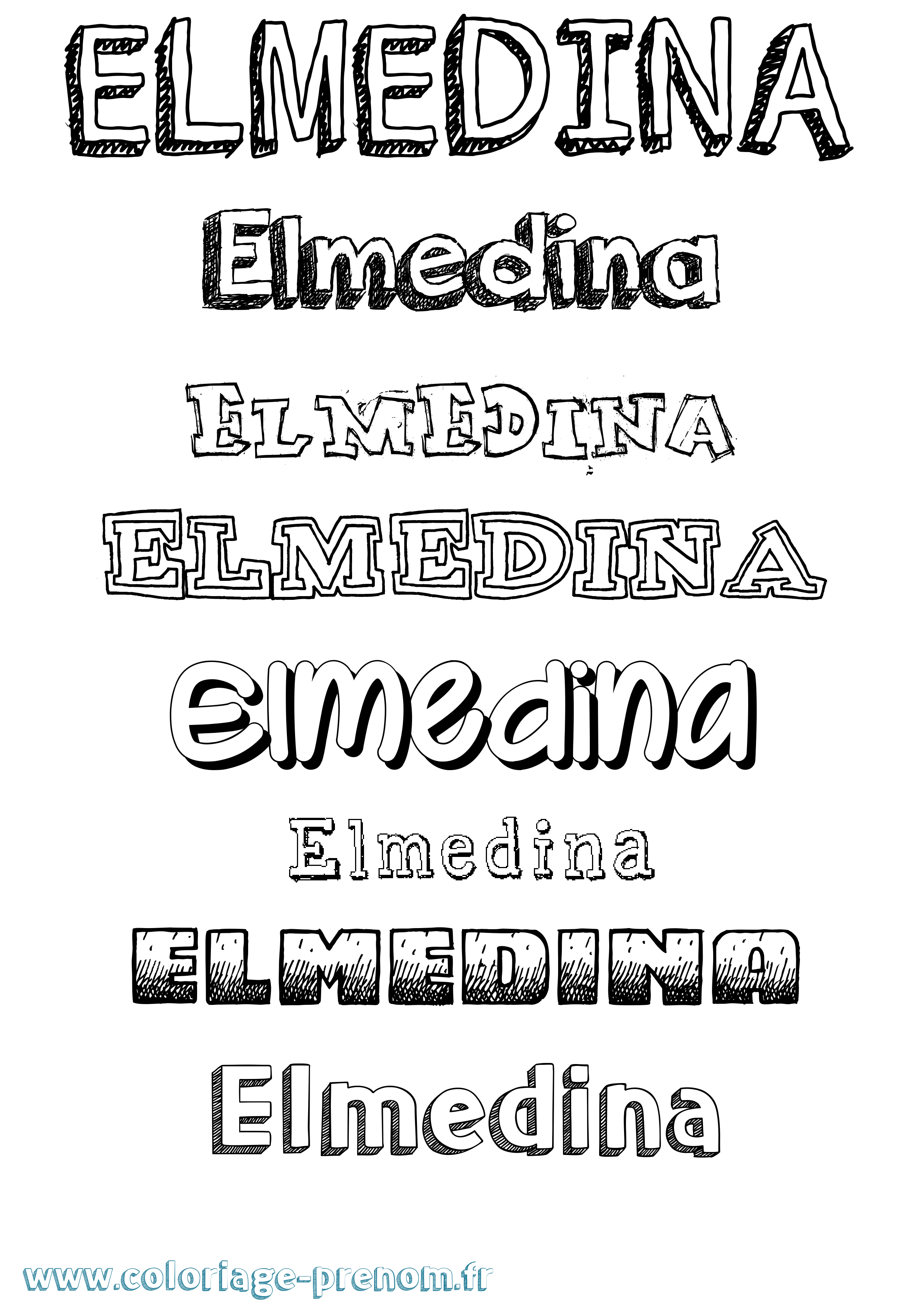Coloriage Elmedina Dessiné Coloriage prénom Elmedina Dessiné