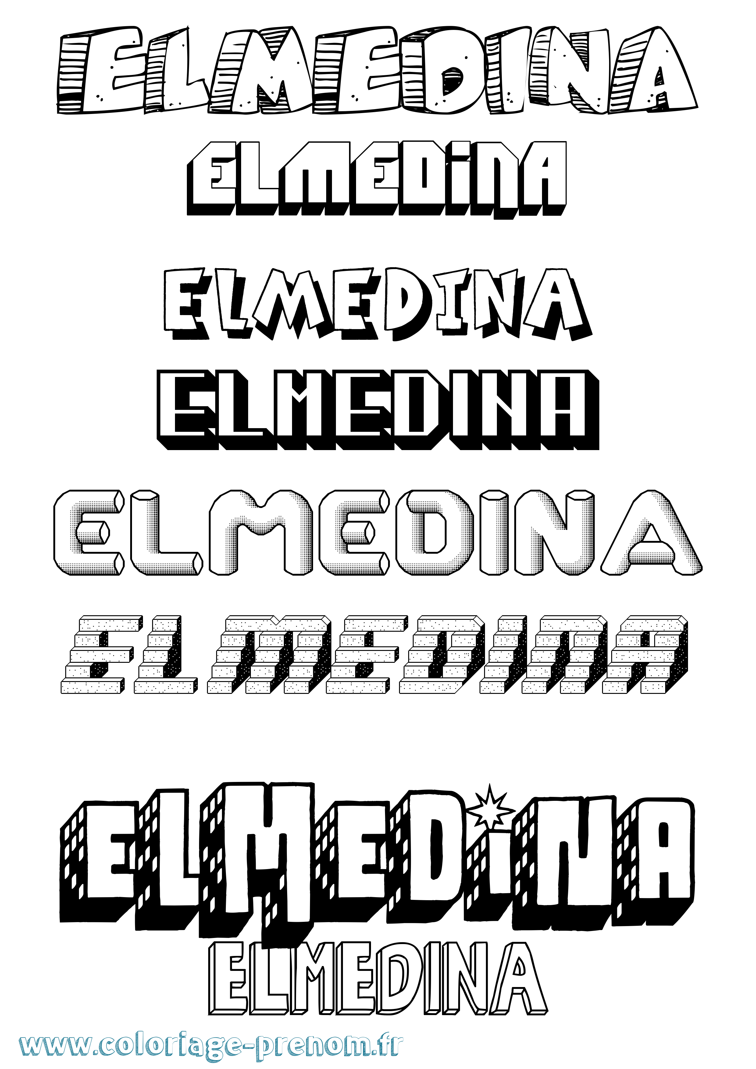 Coloriage Elmedina Effet 3D Coloriage prénom Elmedina Effet 3D