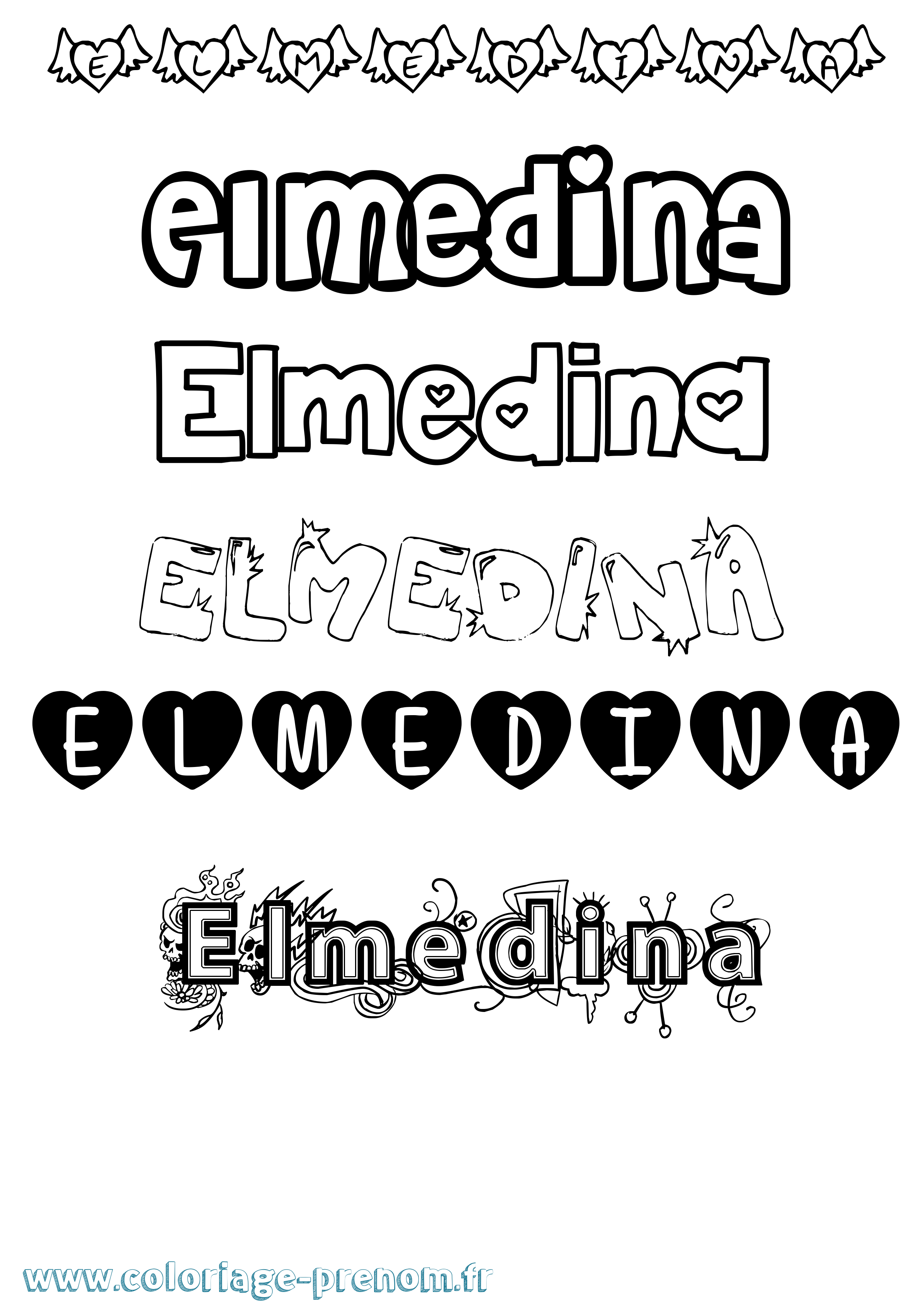 Coloriage Elmedina Girly Coloriage prénom Elmedina Girly