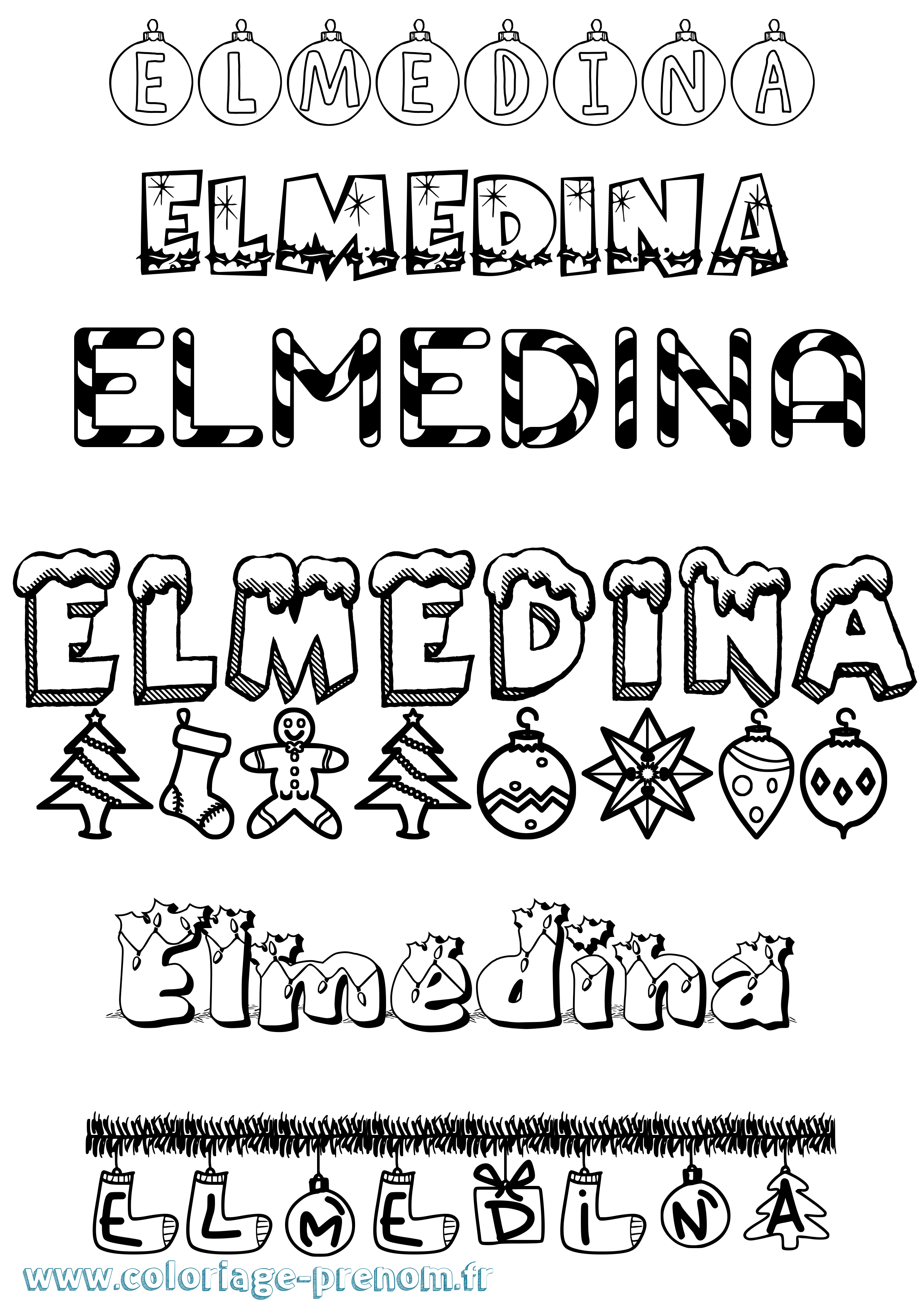 Coloriage Elmedina Noël Coloriage prénom Elmedina Noël