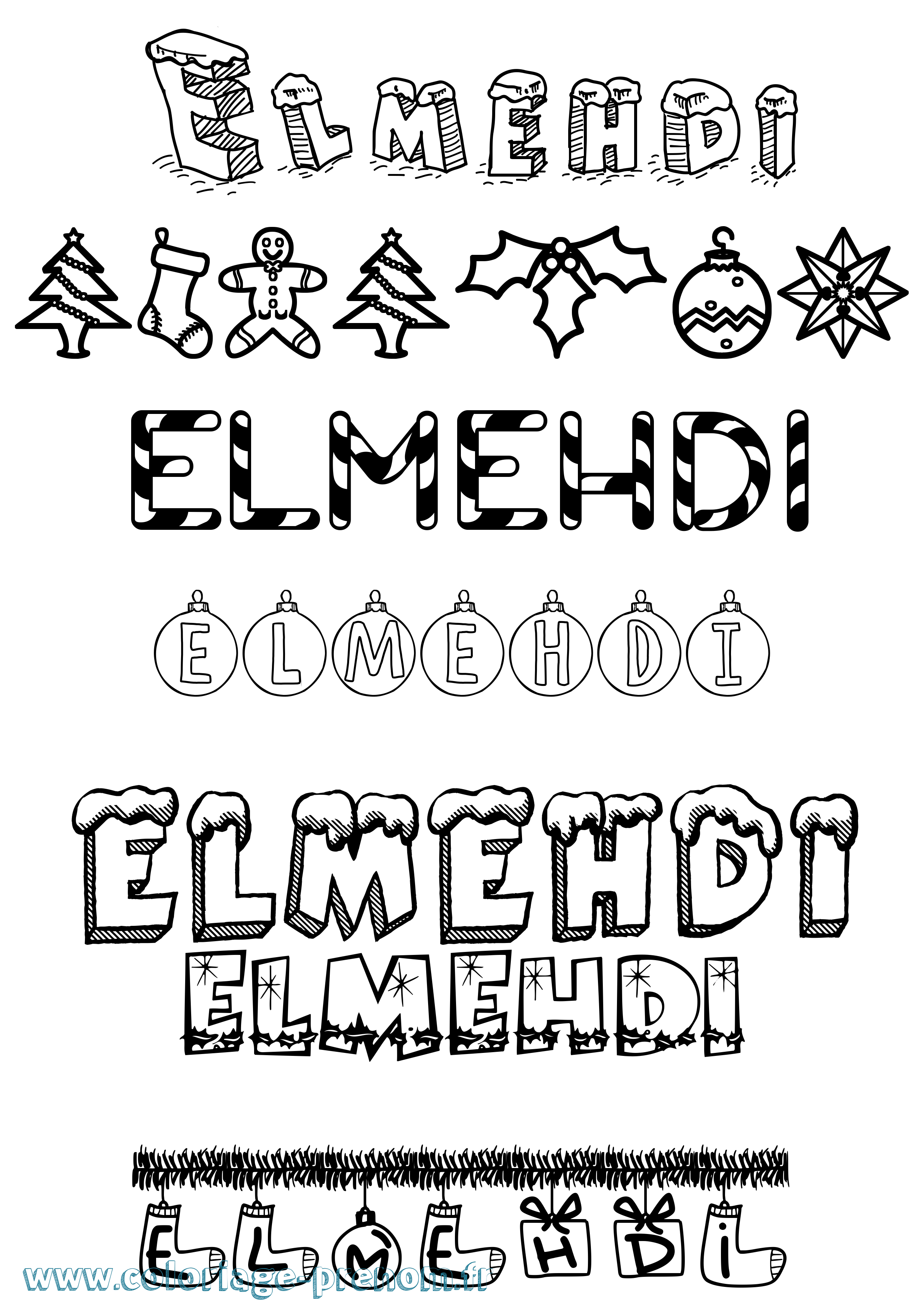 Coloriage Elmehdi Noël Coloriage prénom Elmehdi Noël