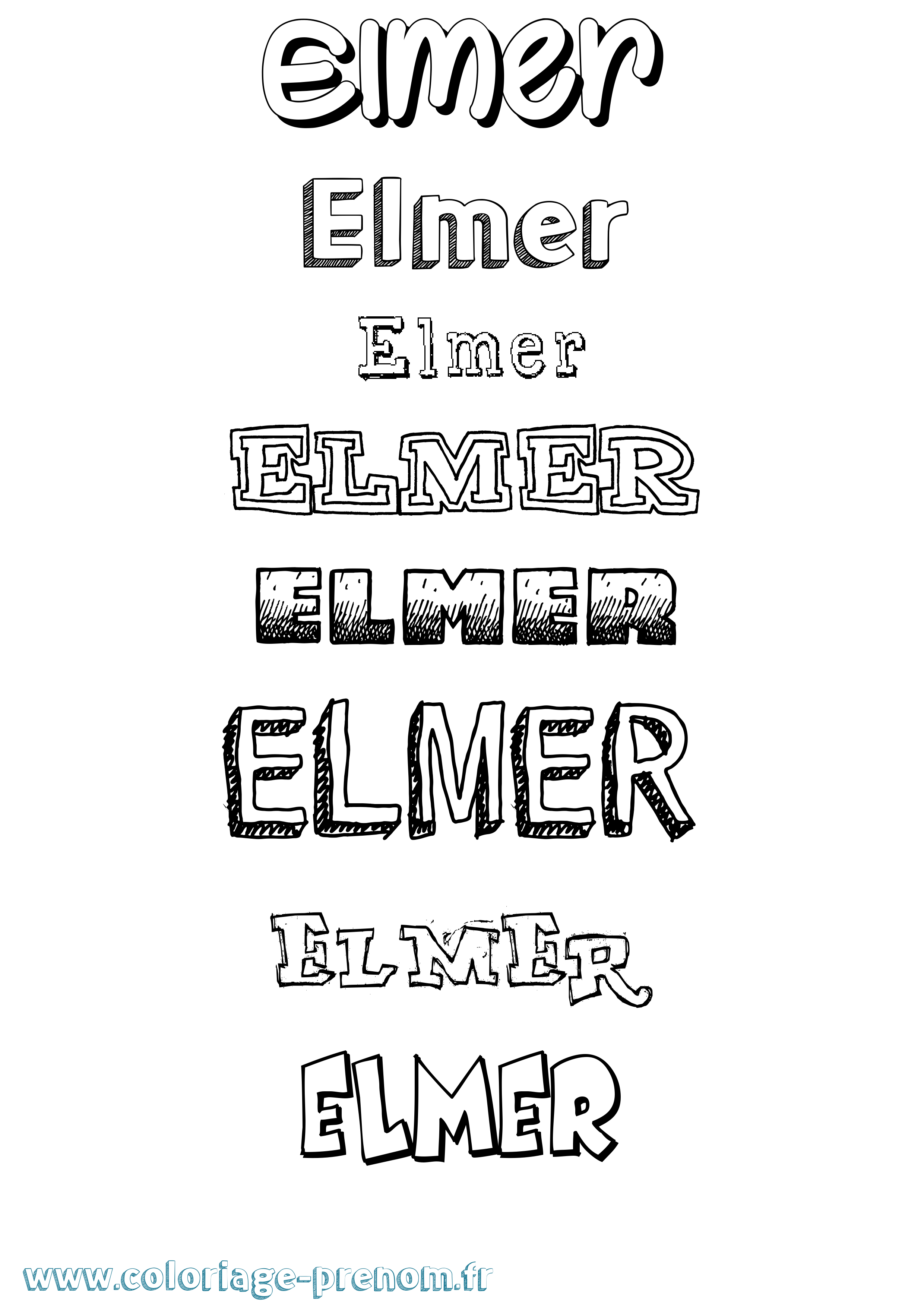 Coloriage Elmer Dessiné Coloriage prénom Elmer Dessiné