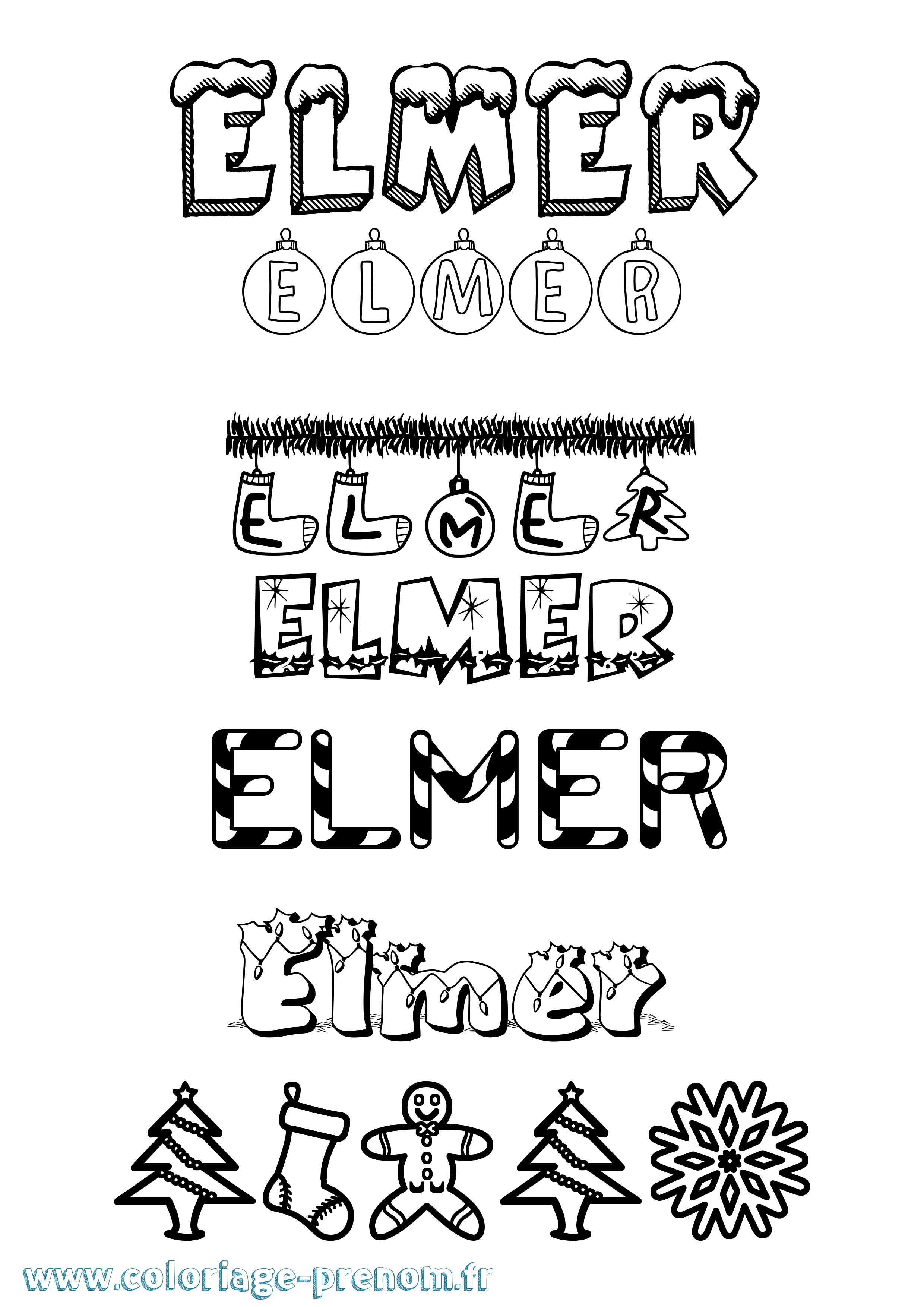 Coloriage Elmer Noël Coloriage prénom Elmer Noël