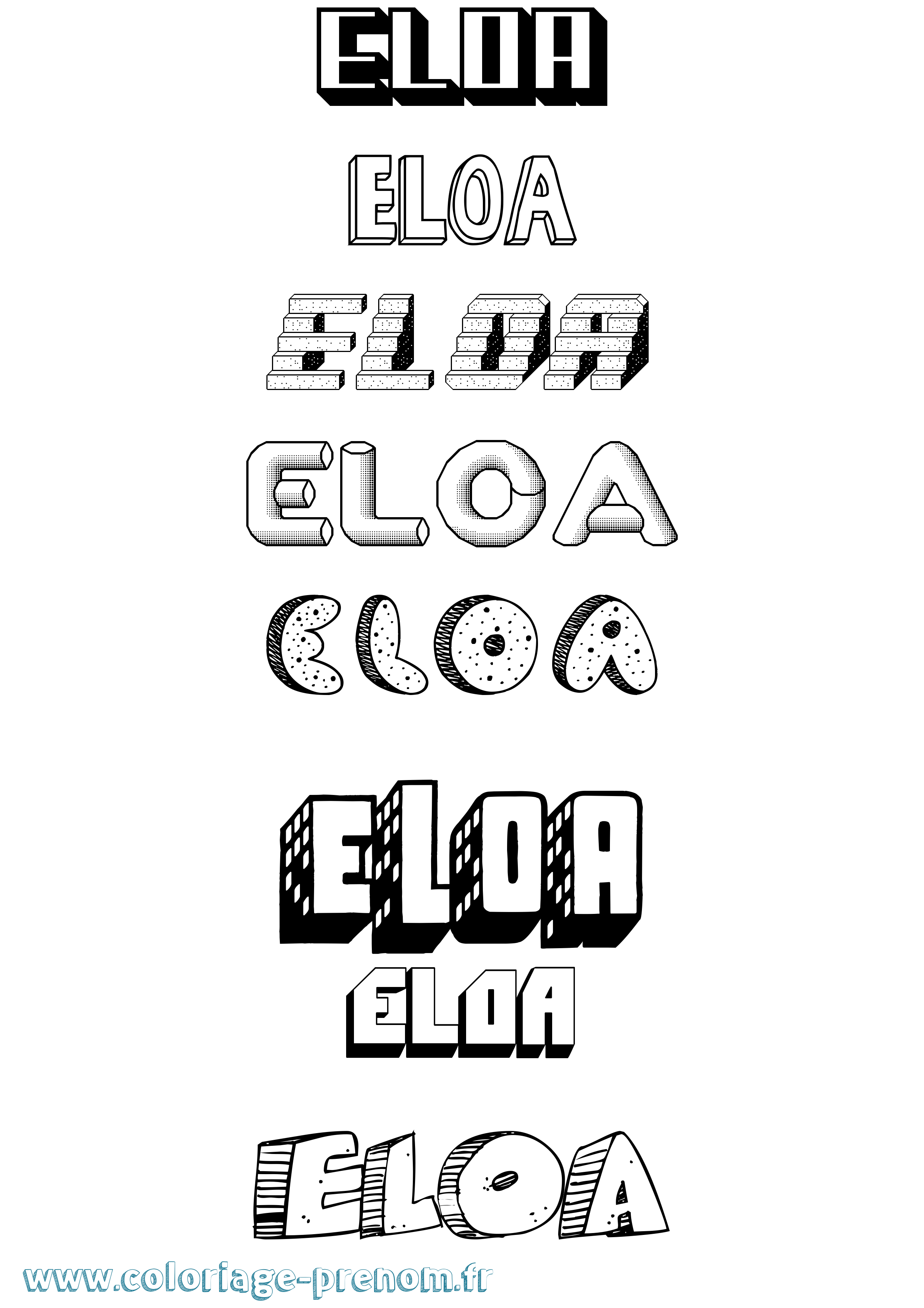 Coloriage Eloa Effet 3D Coloriage prénom Eloa Effet 3D