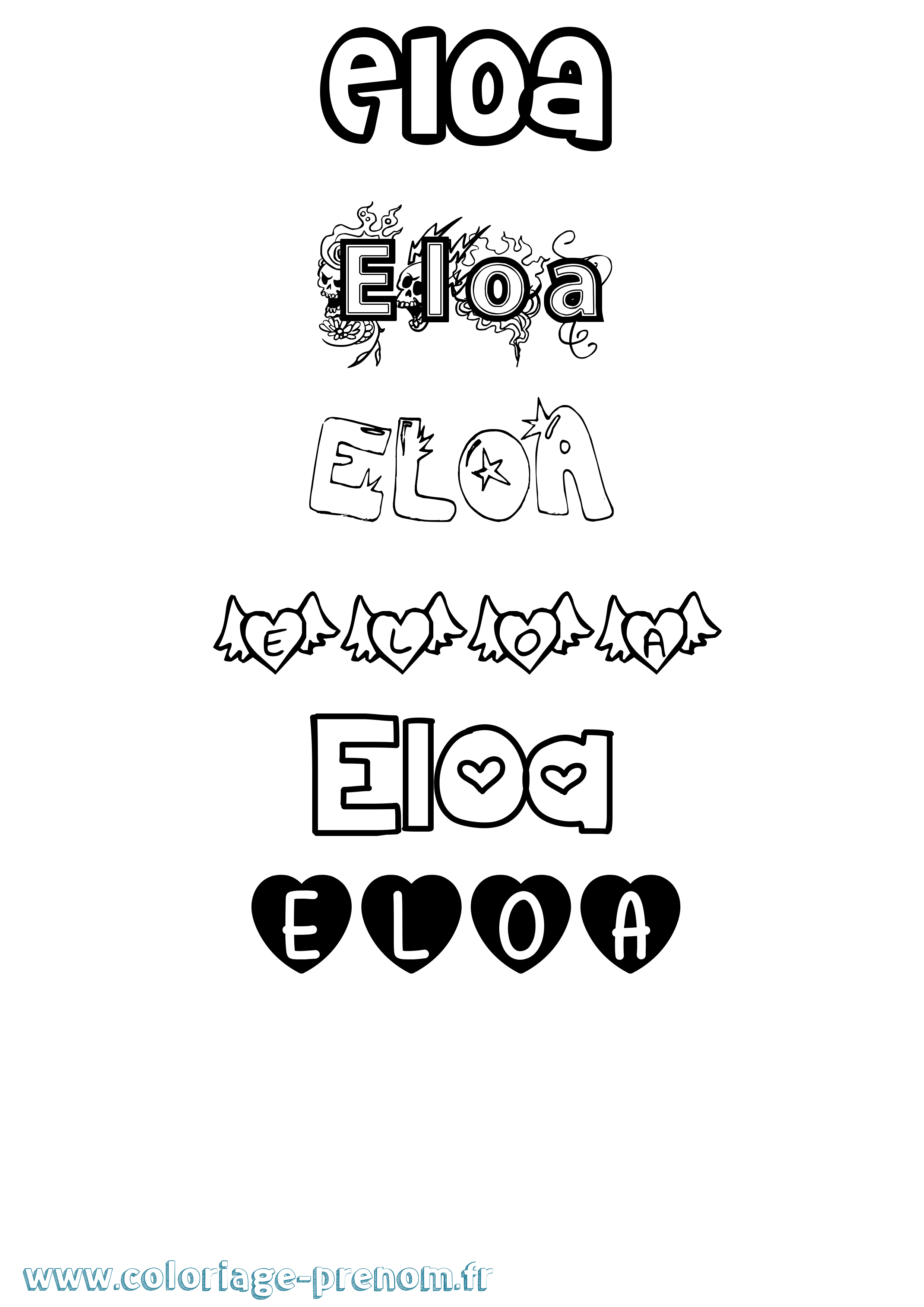 Coloriage Eloa Girly Coloriage prénom Eloa Girly