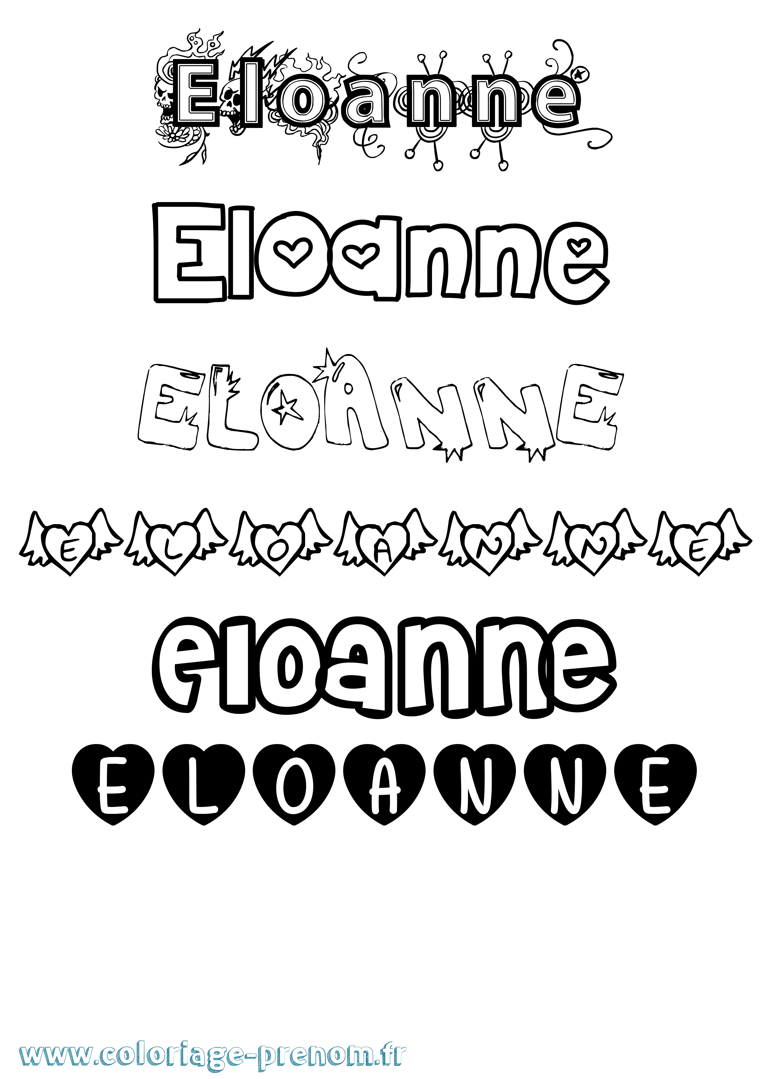 Coloriage Eloanne Girly Coloriage prénom Eloanne Girly