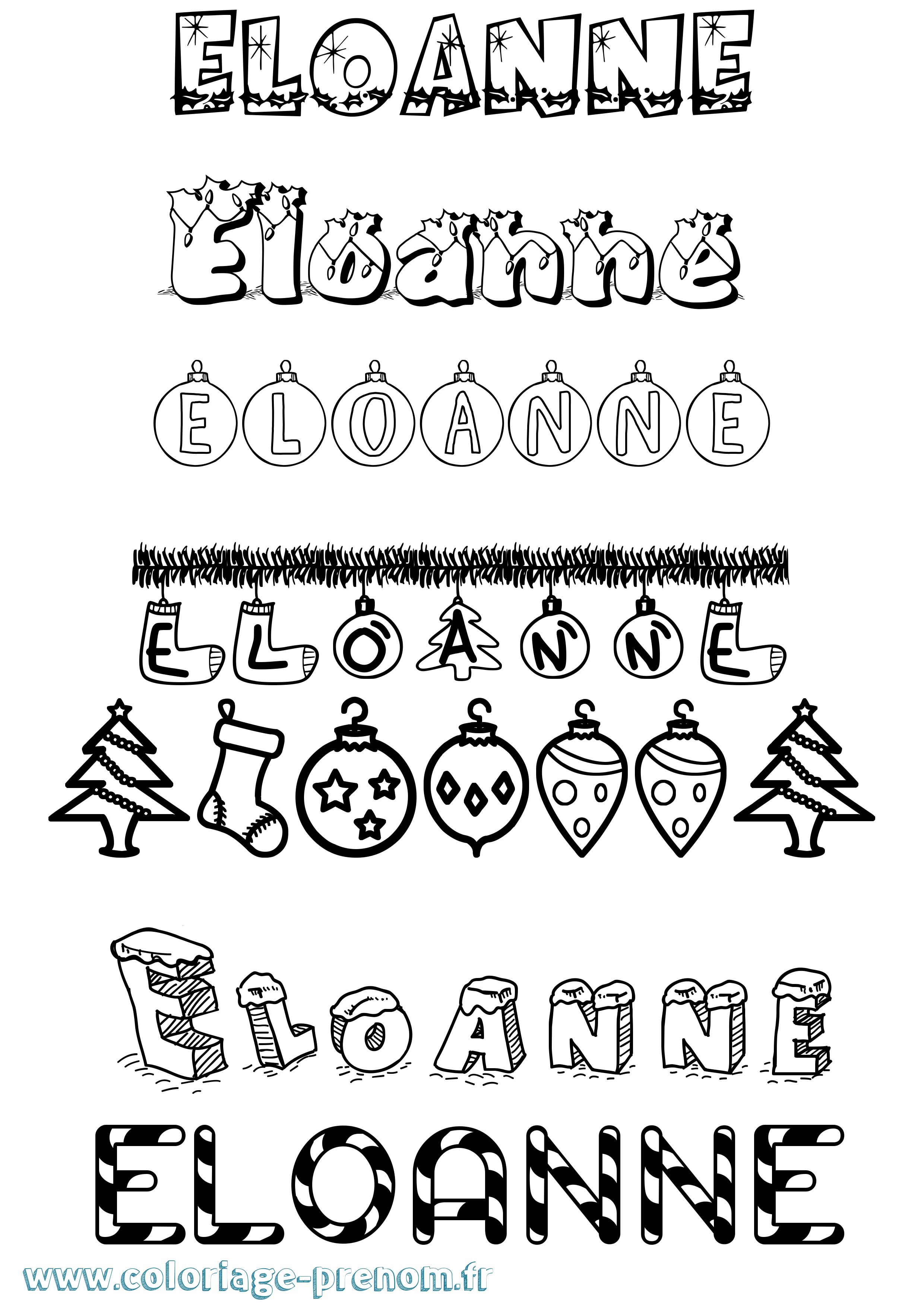 Coloriage Eloanne Noël Coloriage prénom Eloanne Noël