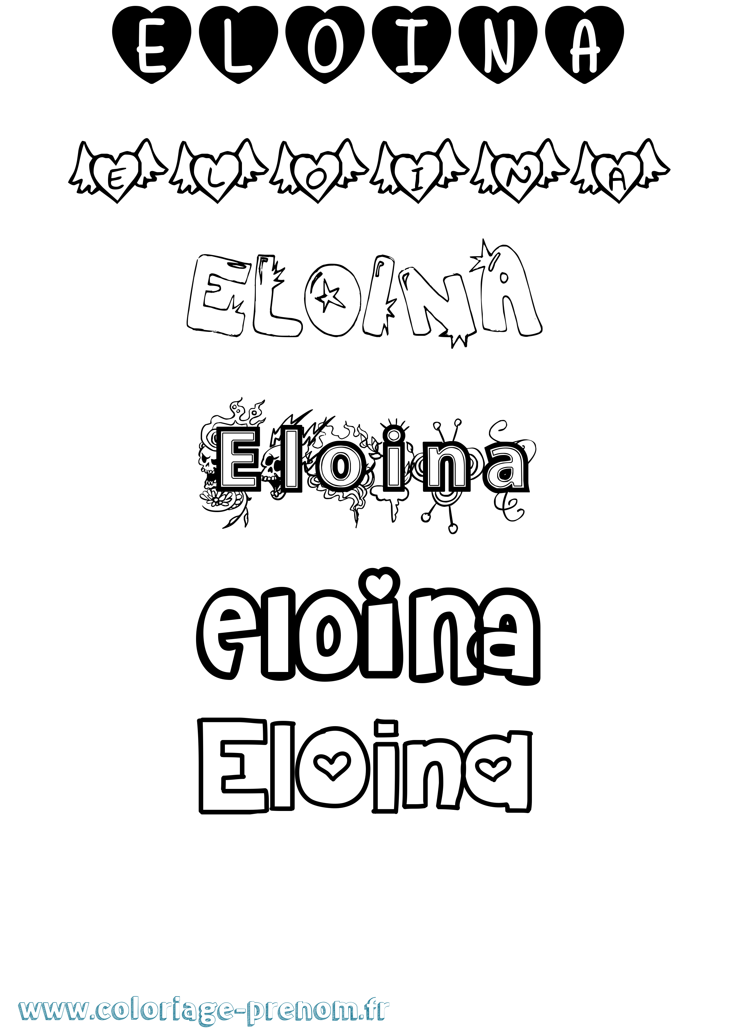 Coloriage Eloina Girly Coloriage prénom Eloina Girly