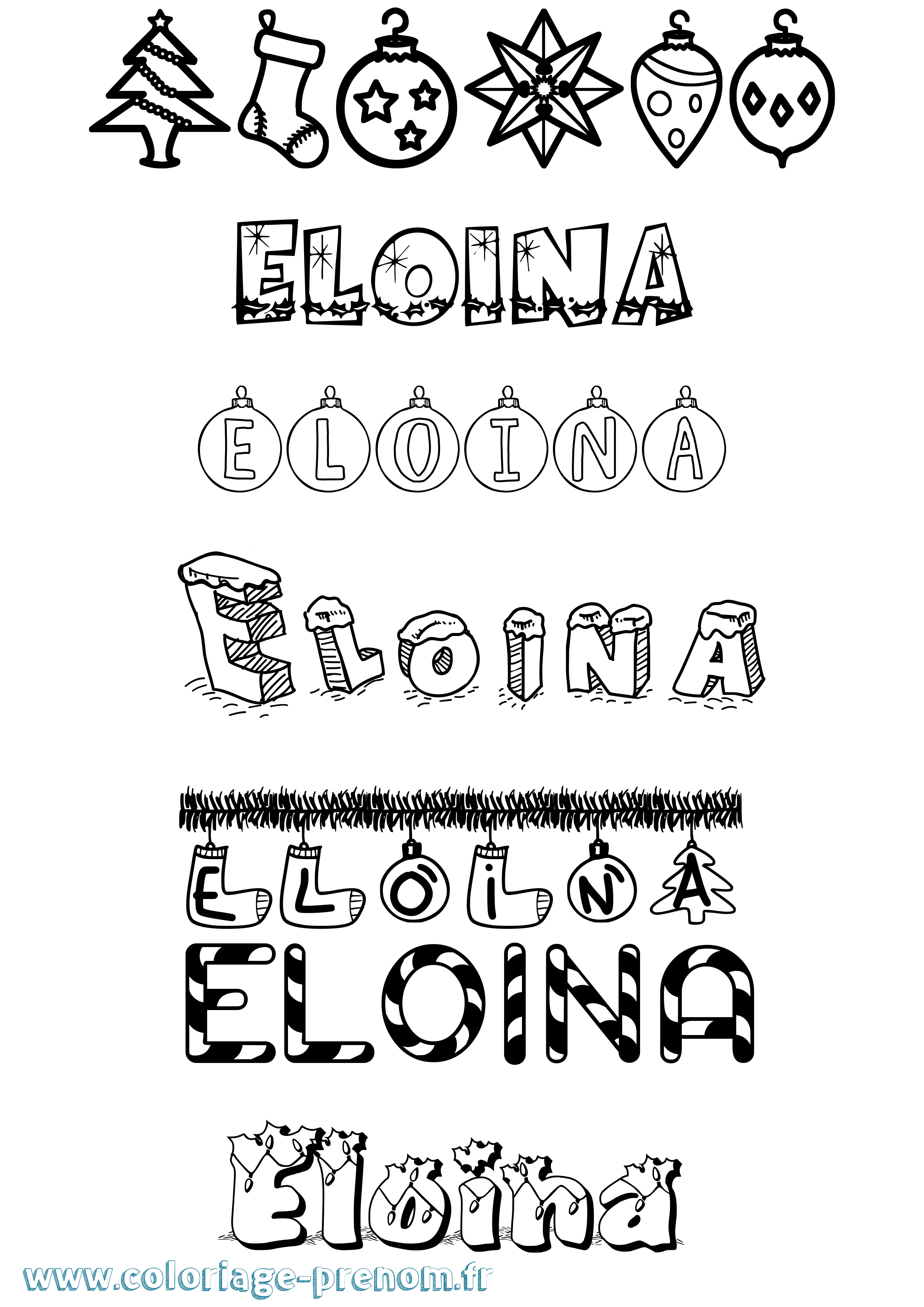 Coloriage Eloina Noël Coloriage prénom Eloina Noël