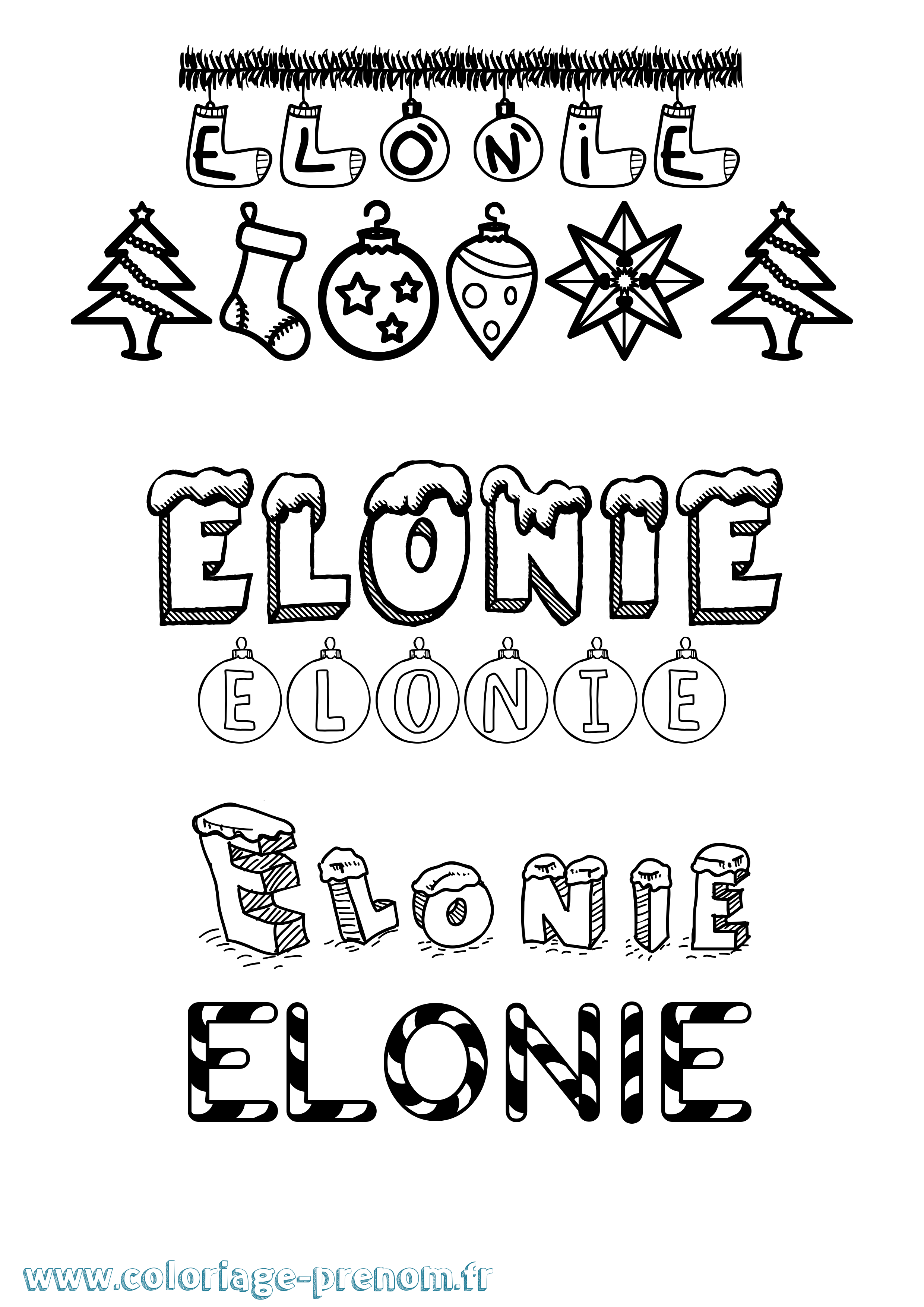 Coloriage Elonie Noël Coloriage prénom Elonie Noël