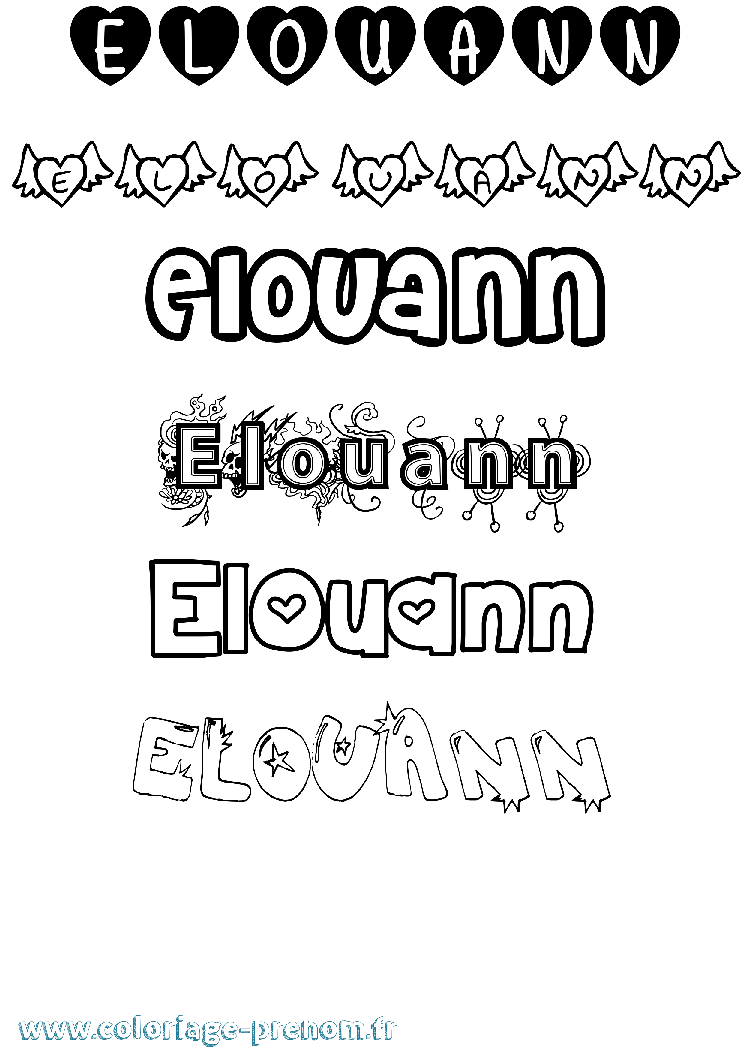 Coloriage Elouann Girly Coloriage prénom Elouann Girly