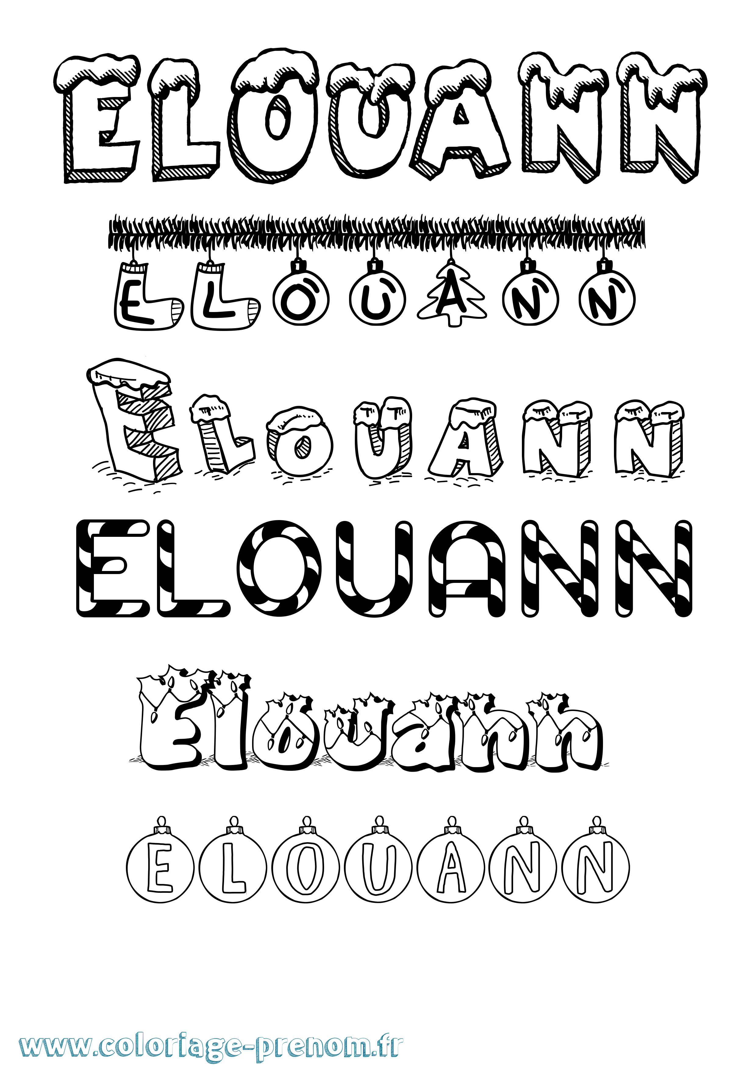 Coloriage Elouann Noël Coloriage prénom Elouann Noël