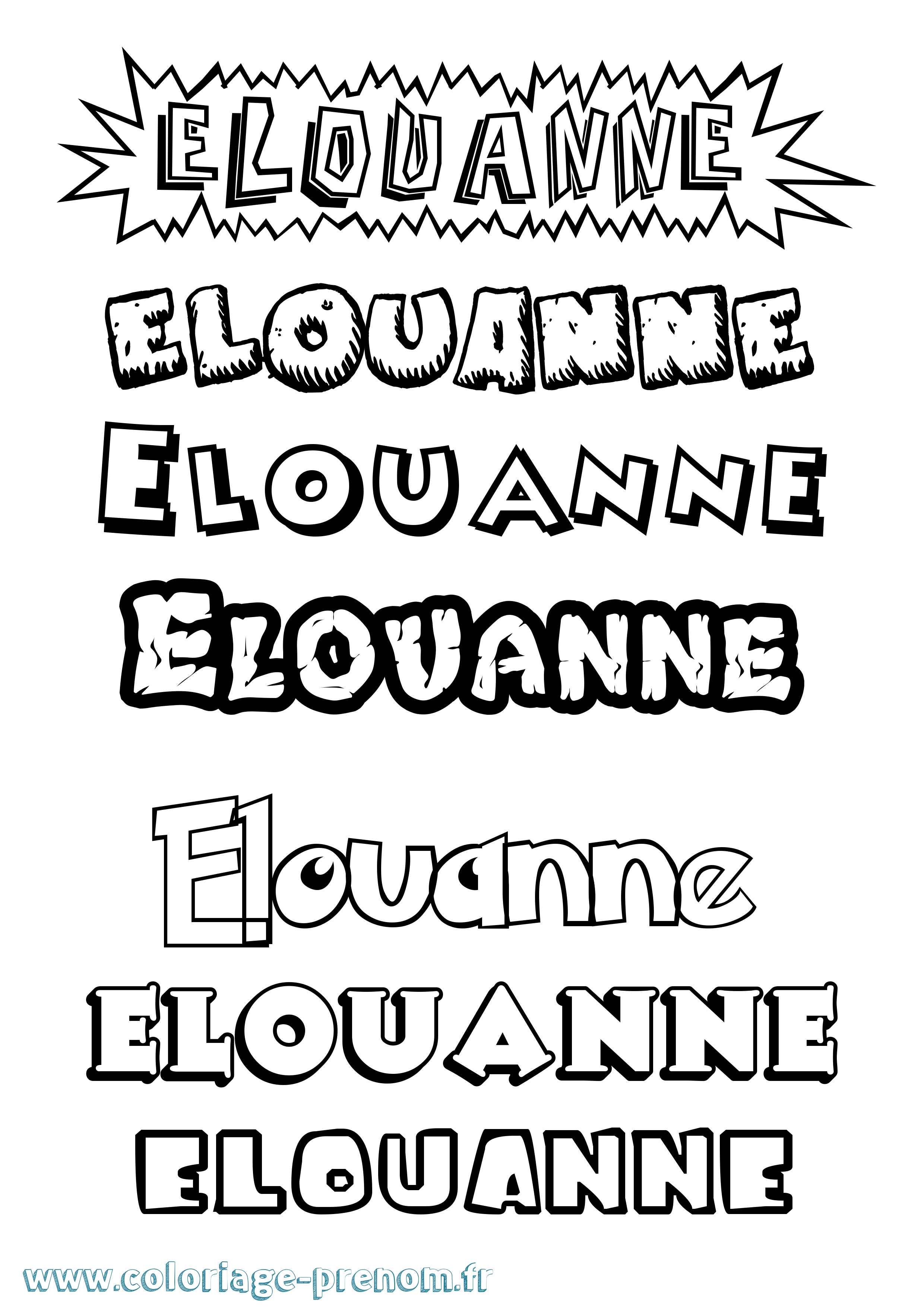 Coloriage Elouanne Dessin Animé Coloriage prénom Elouanne Dessin Animé