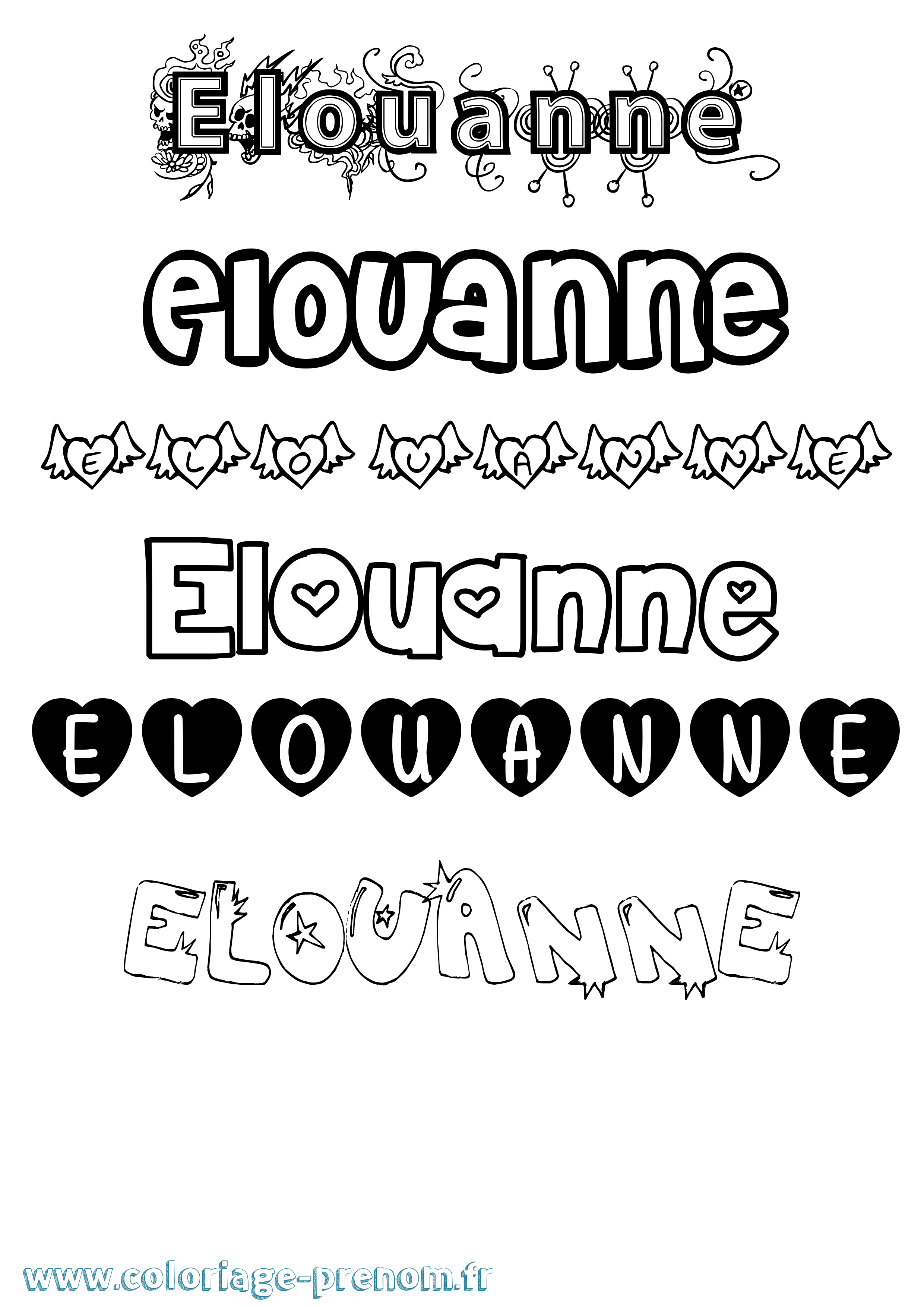 Coloriage Elouanne Girly Coloriage prénom Elouanne Girly