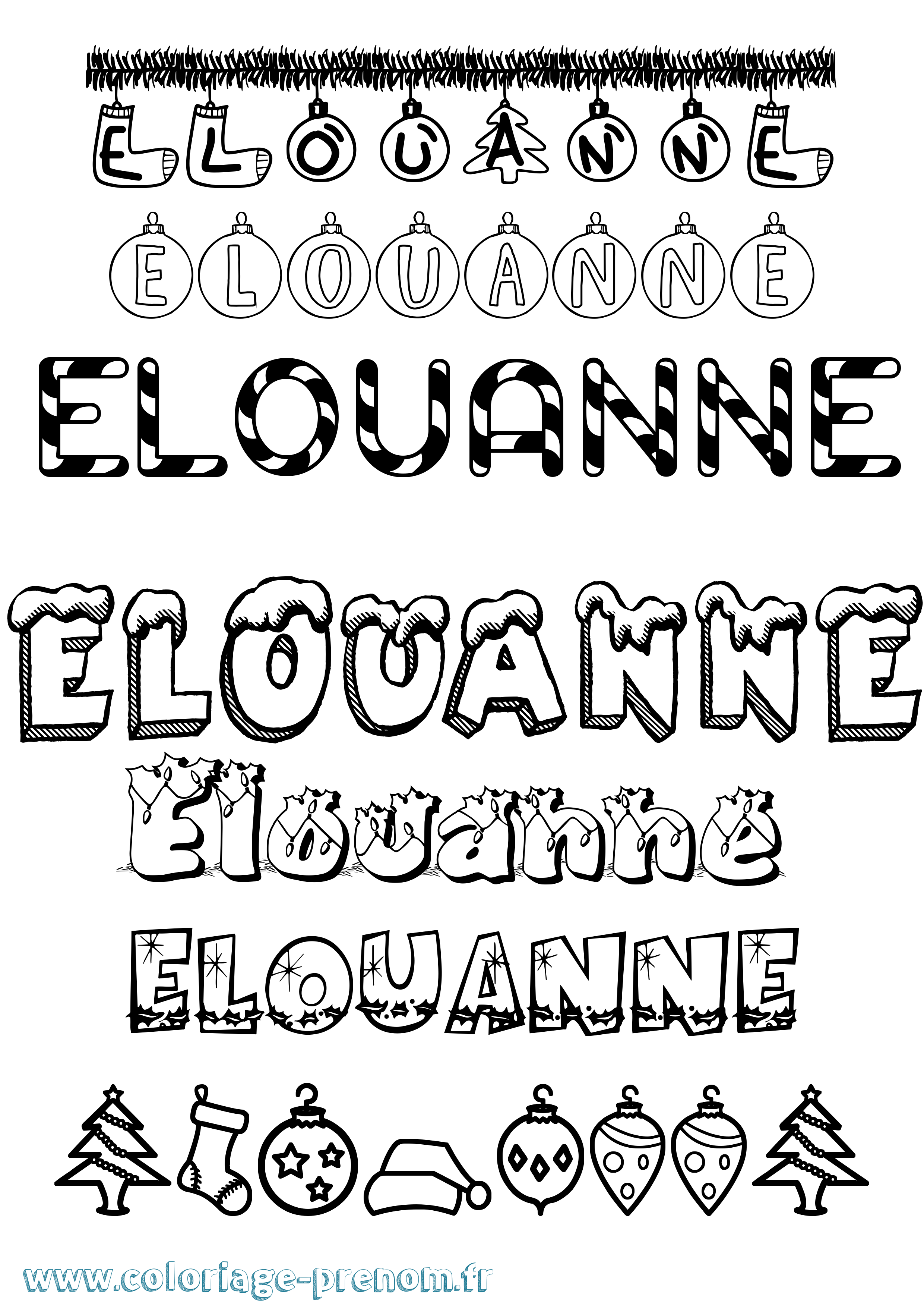 Coloriage Elouanne Noël Coloriage prénom Elouanne Noël