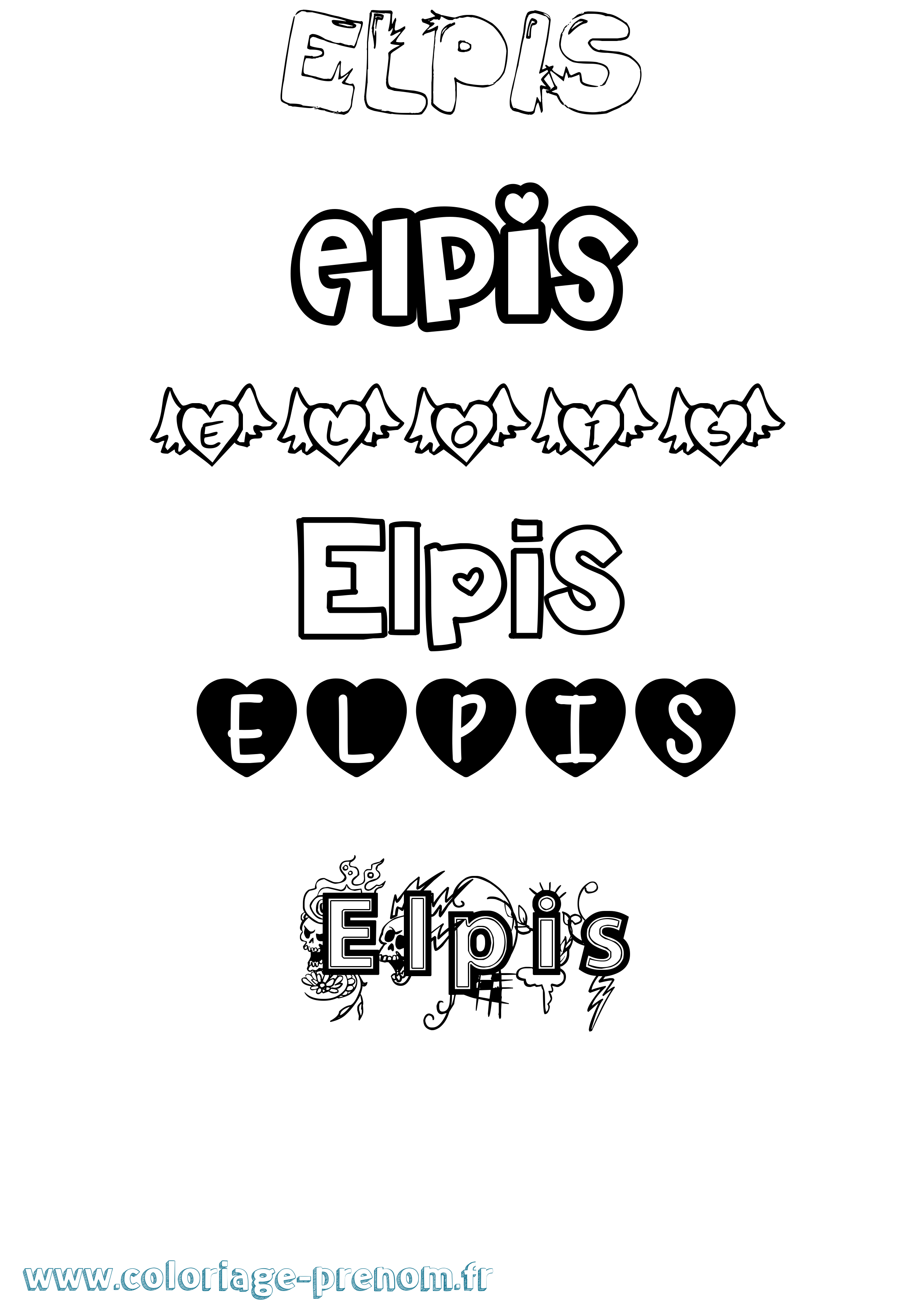 Coloriage Elpis Girly Coloriage prénom Elpis Girly