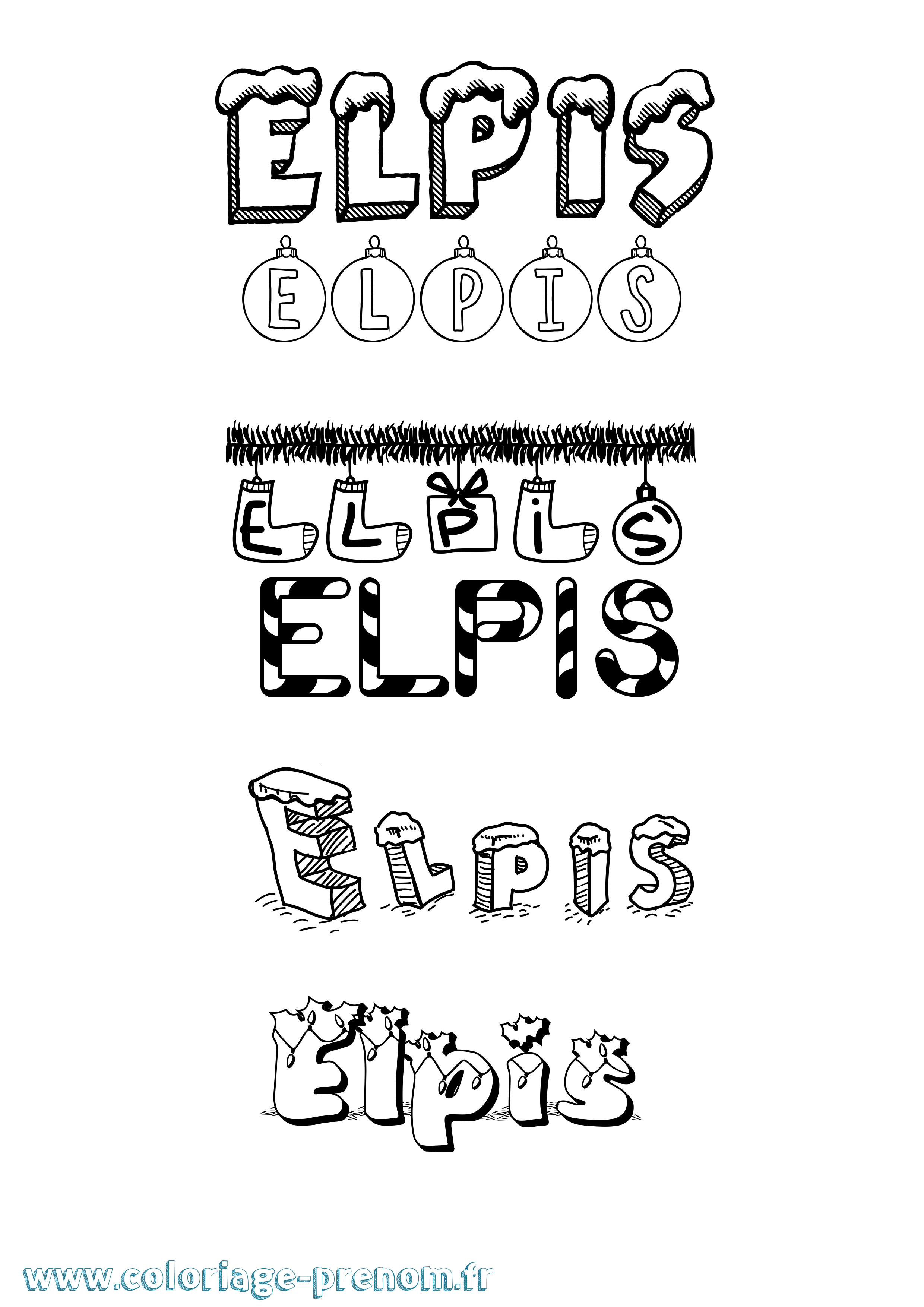 Coloriage Elpis Noël Coloriage prénom Elpis Noël