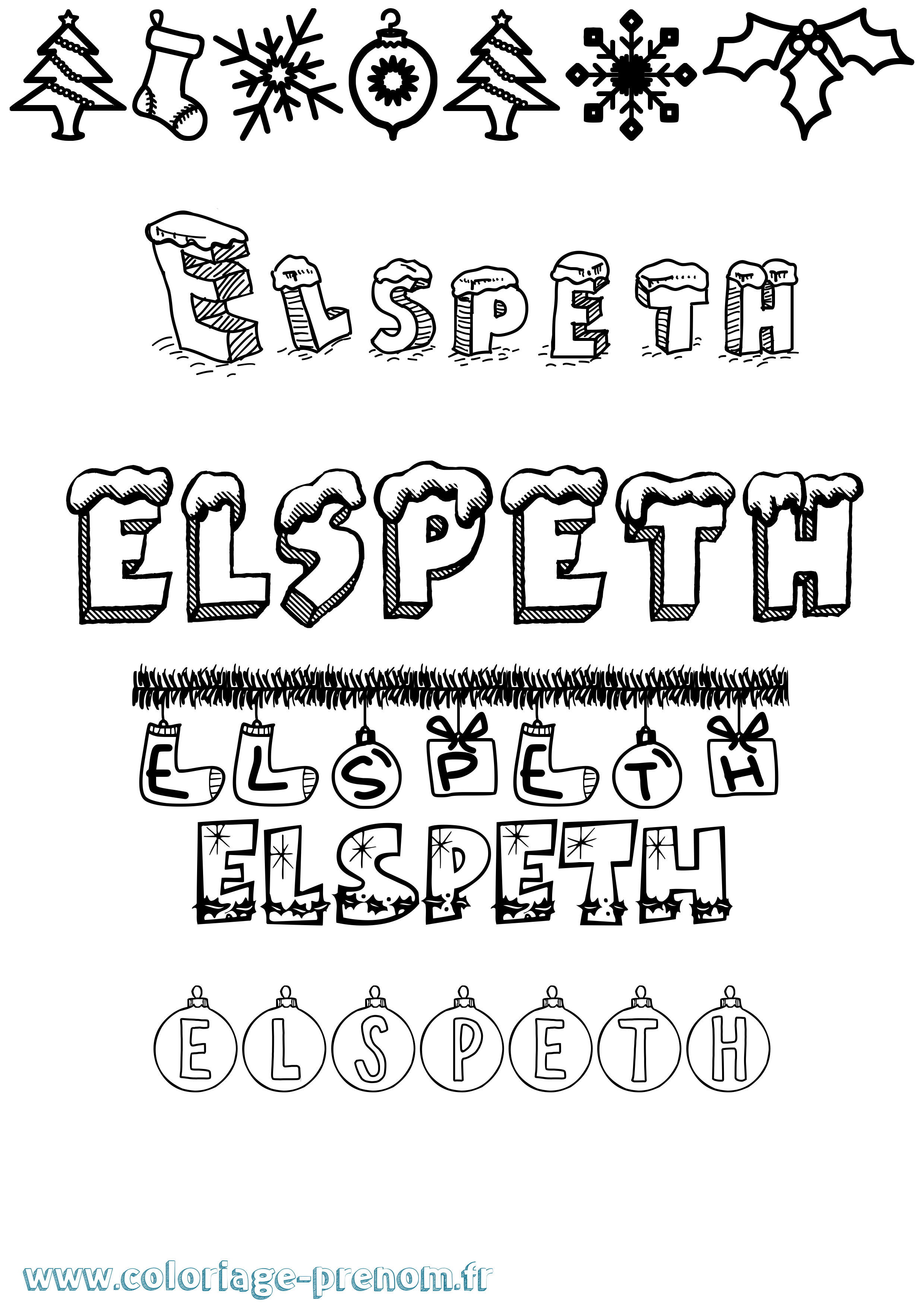 Coloriage Elspeth Noël Coloriage prénom Elspeth Noël