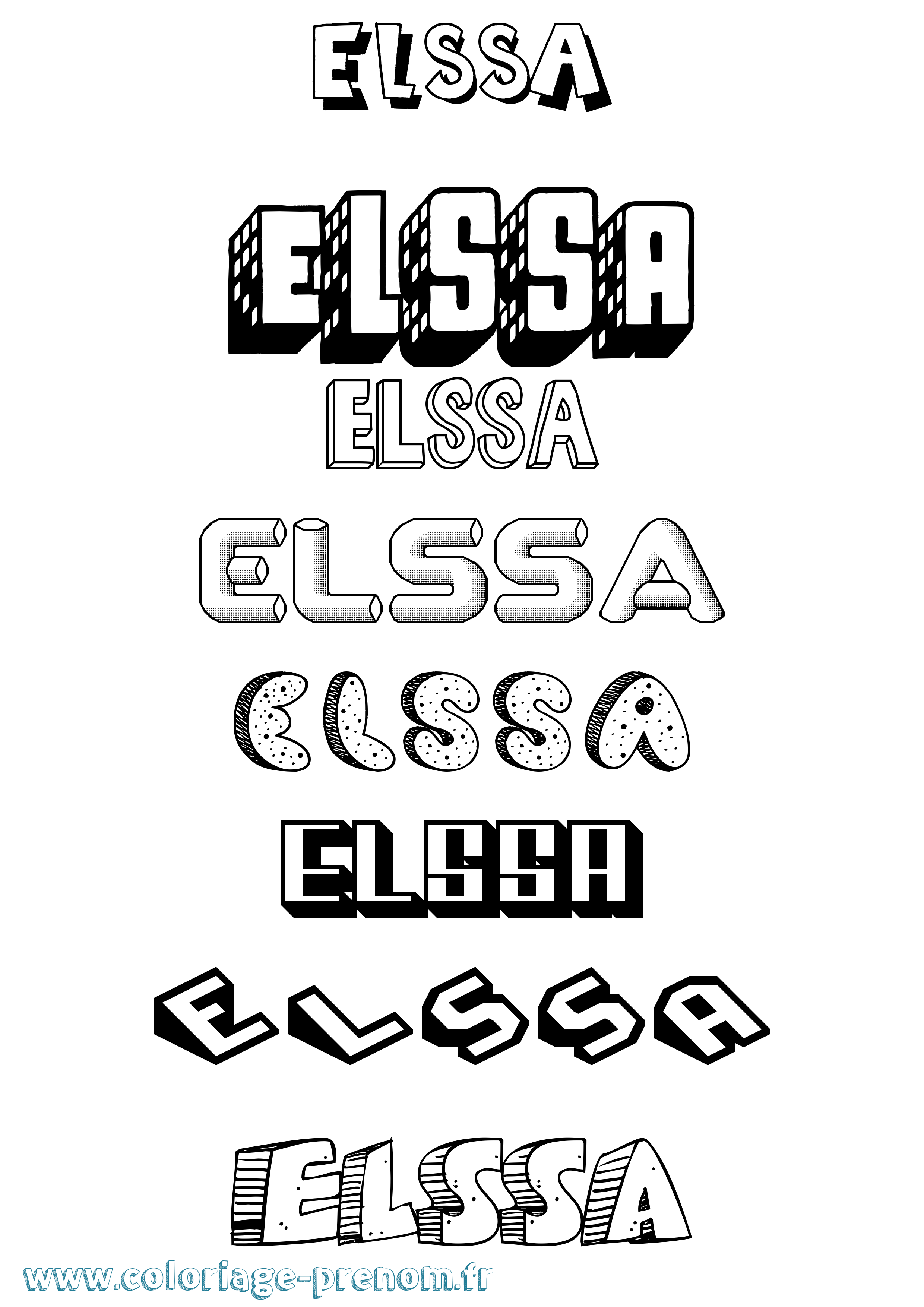 Coloriage Elssa Effet 3D Coloriage prénom Elssa Effet 3D