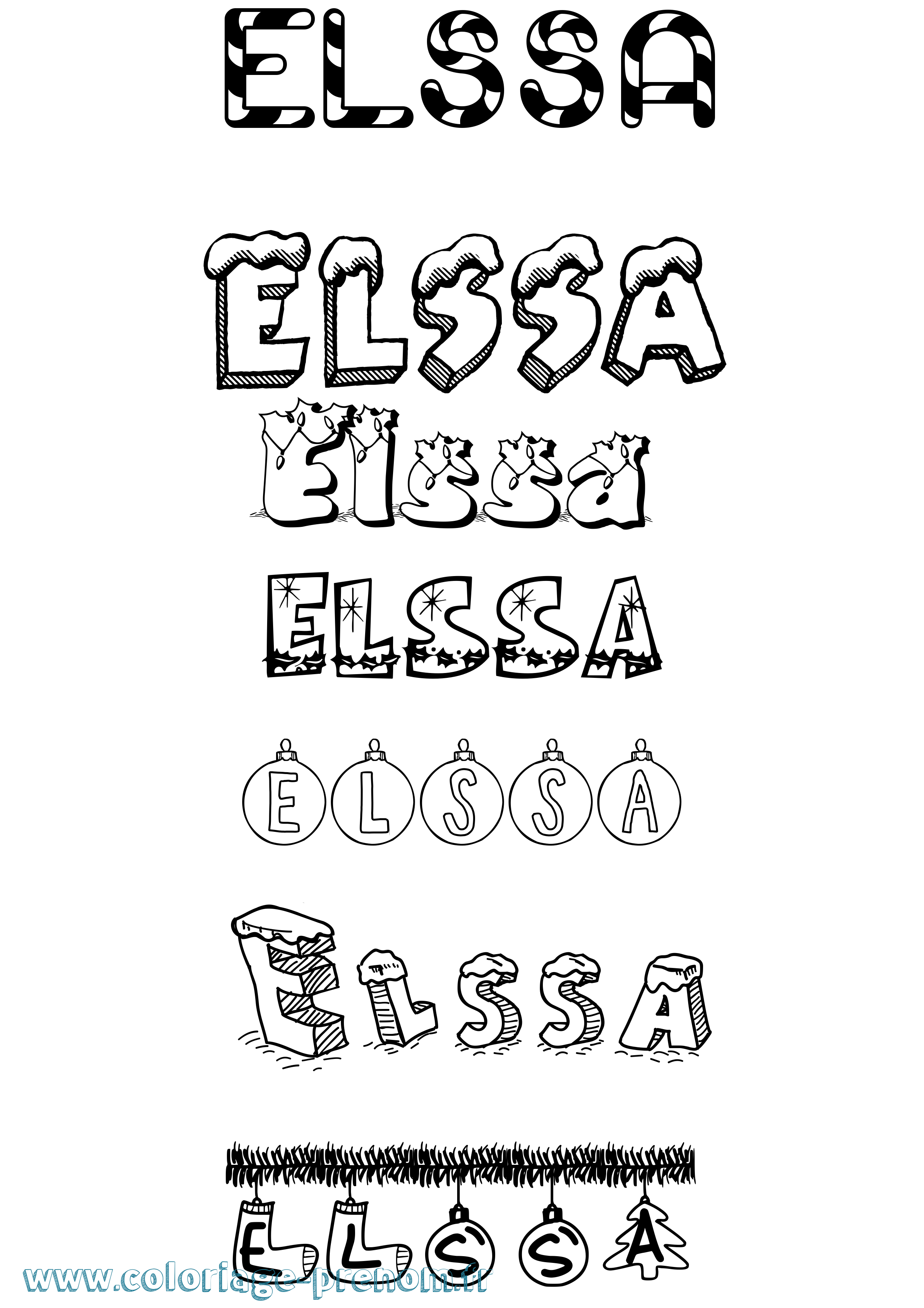 Coloriage Elssa Noël Coloriage prénom Elssa Noël