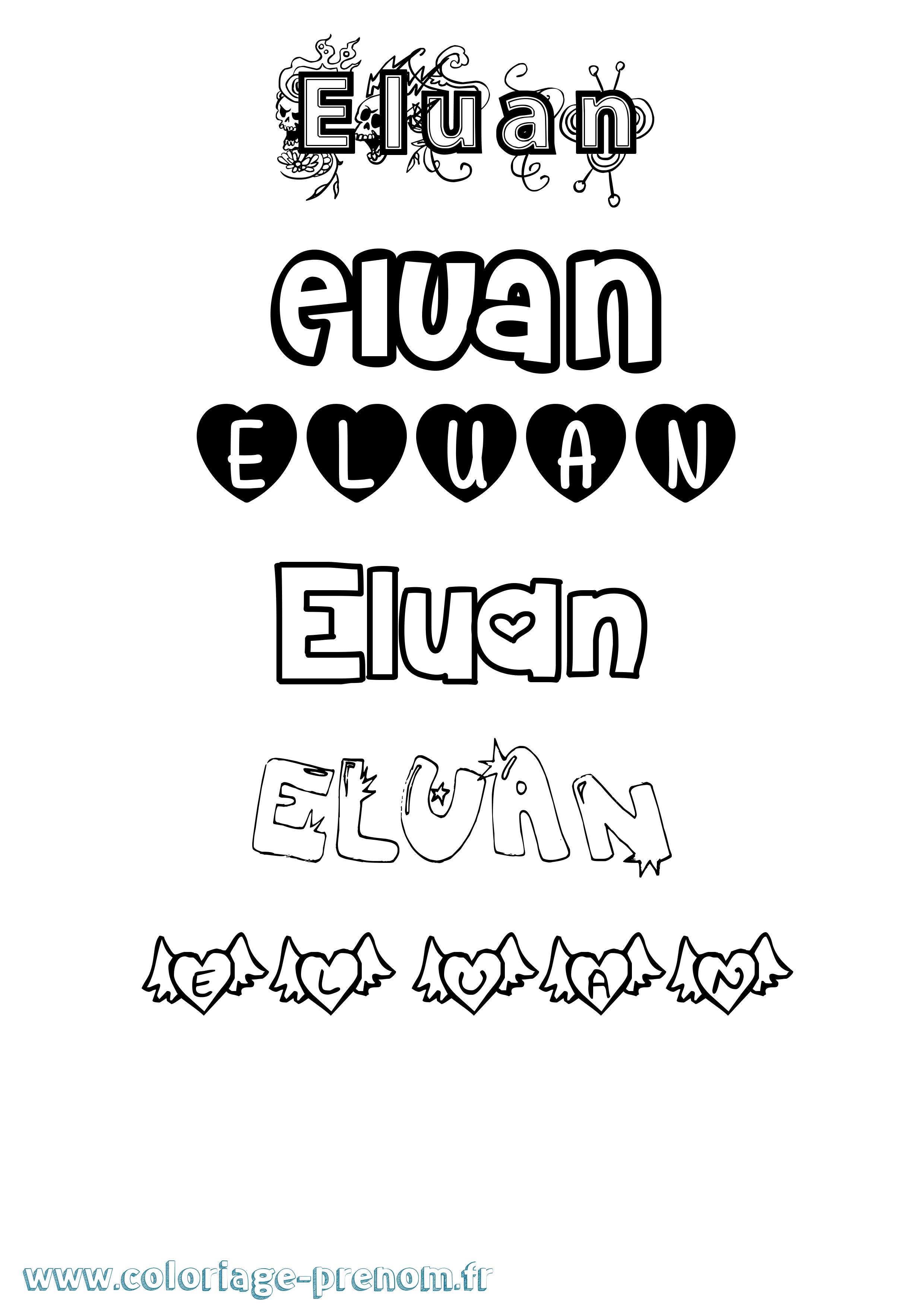 Coloriage Eluan Girly Coloriage prénom Eluan Girly