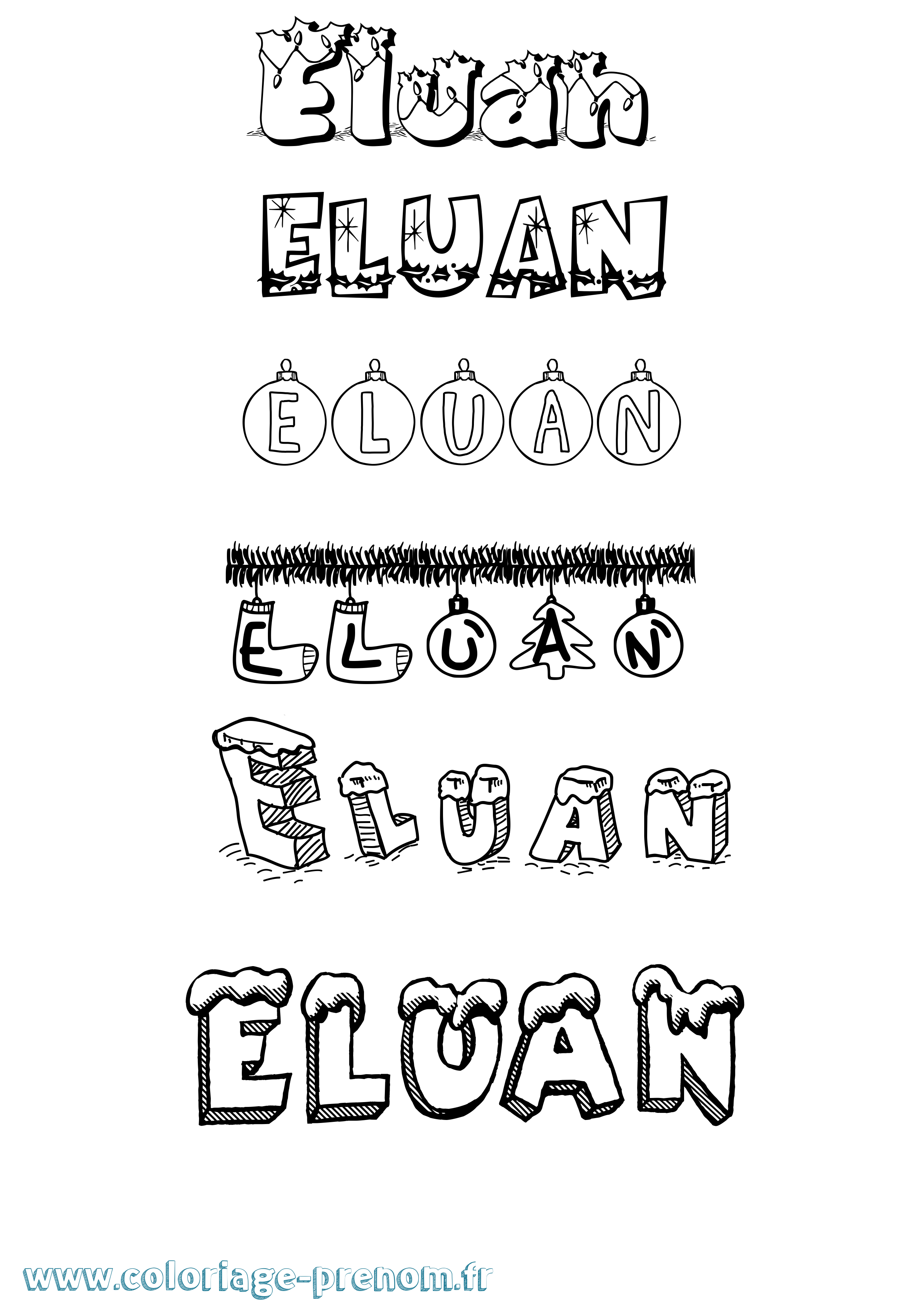 Coloriage Eluan Noël Coloriage prénom Eluan Noël