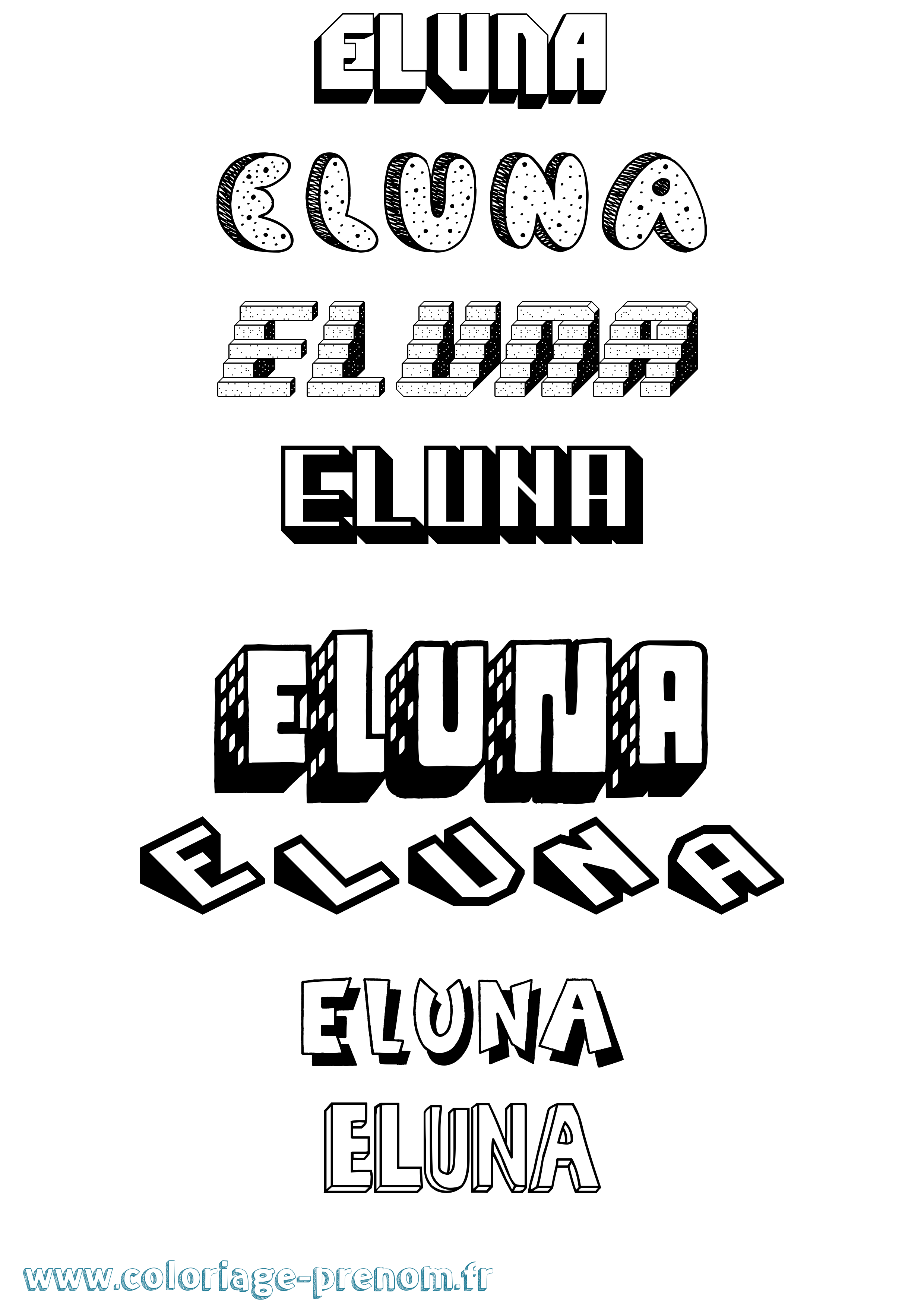 Coloriage Eluna Effet 3D Coloriage prénom Eluna Effet 3D