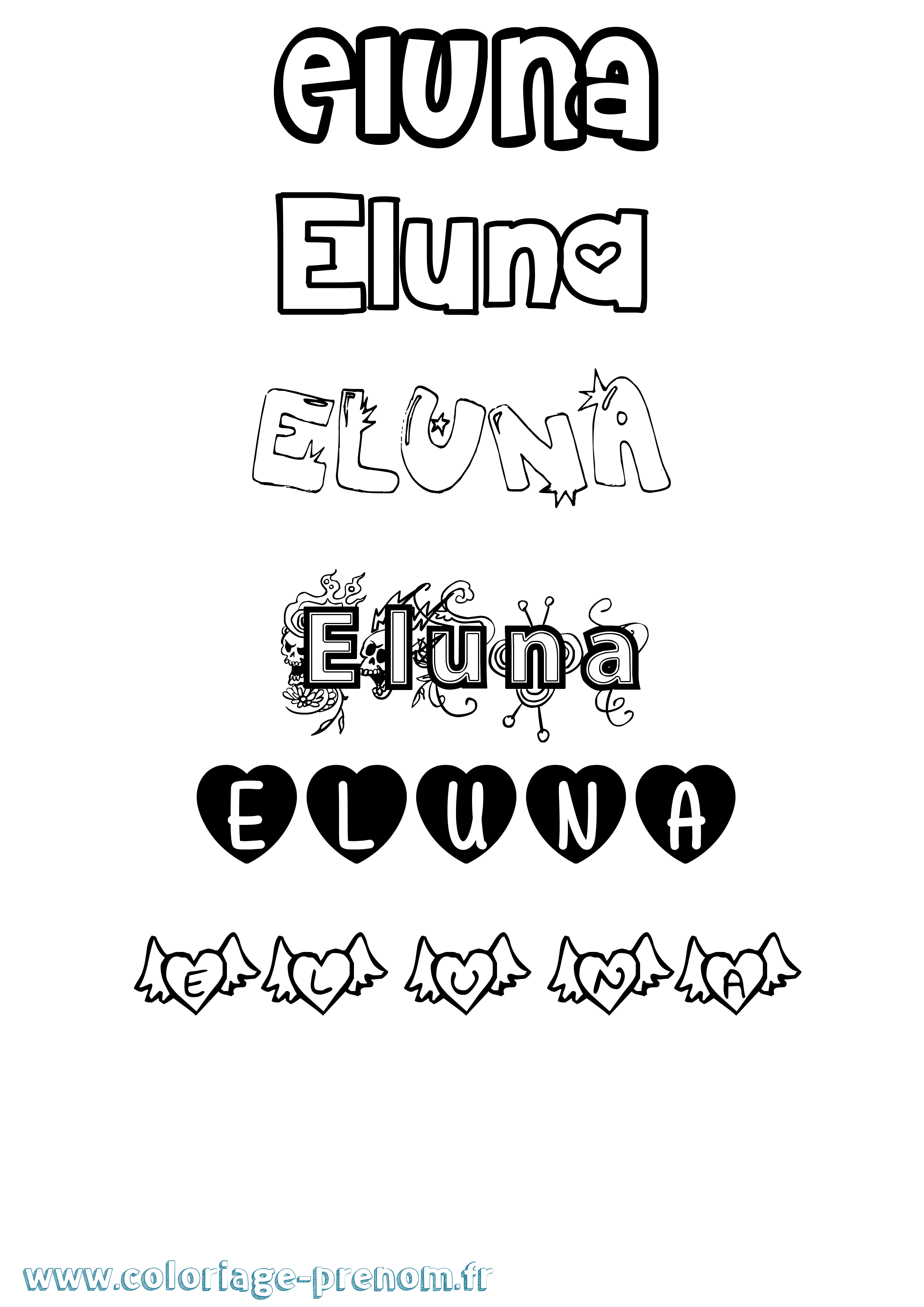 Coloriage Eluna Girly Coloriage prénom Eluna Girly