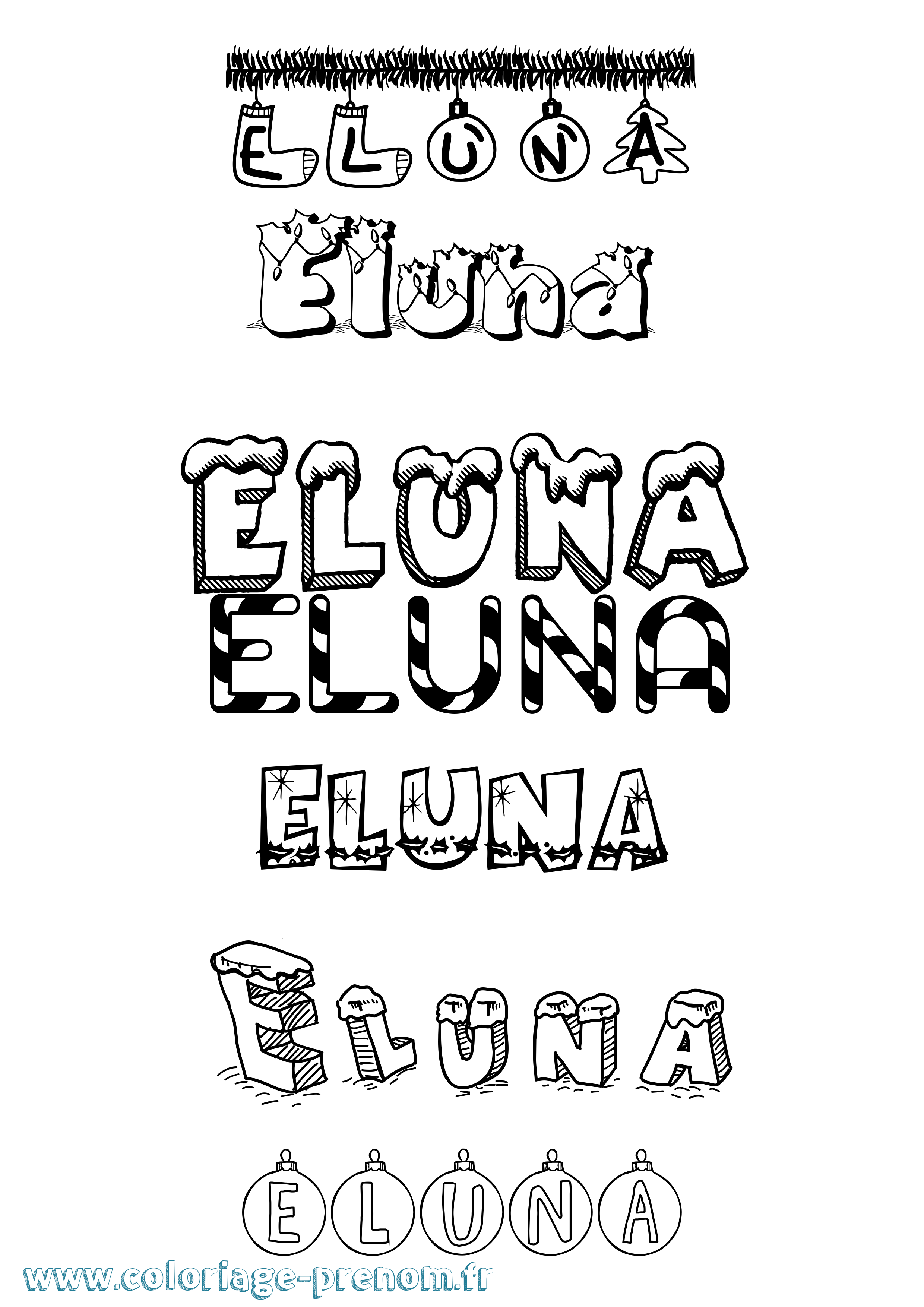 Coloriage Eluna Noël Coloriage prénom Eluna Noël