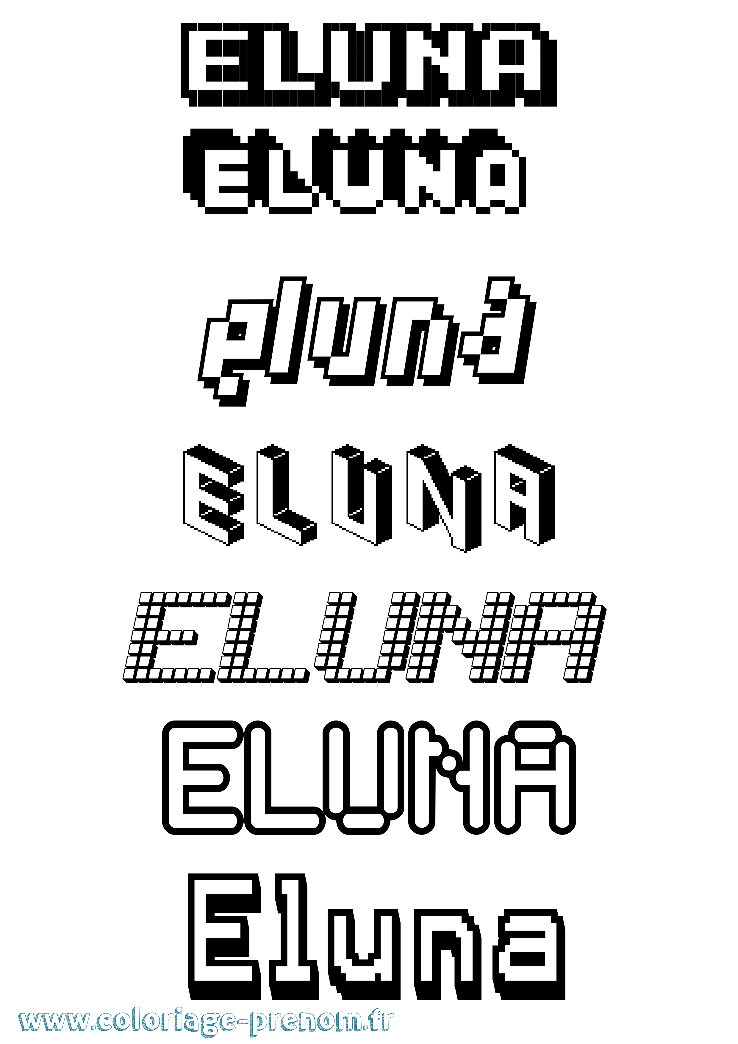 Coloriage Eluna Pixel Coloriage prénom Eluna Pixel