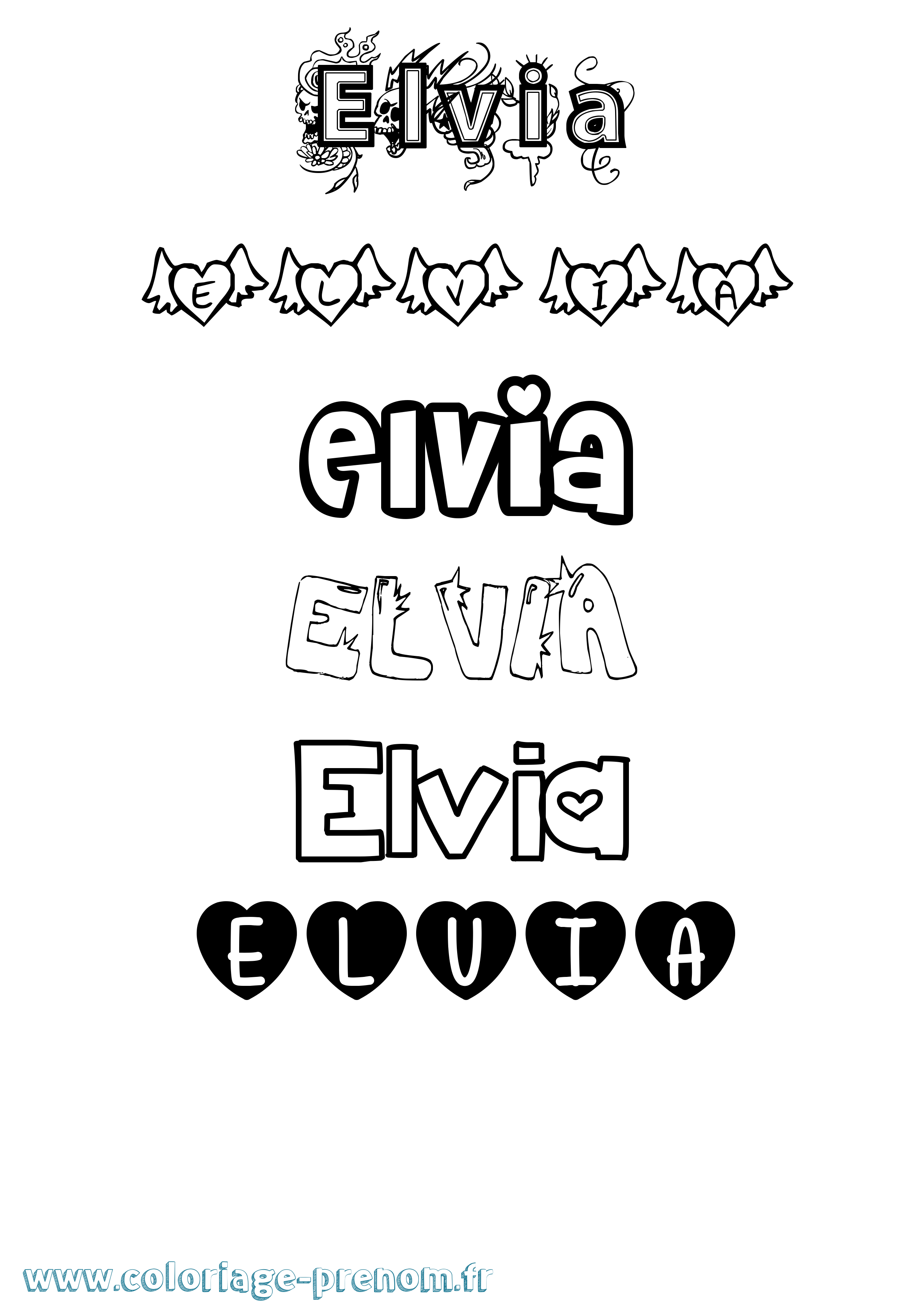 Coloriage Elvia Girly Coloriage prénom Elvia Girly
