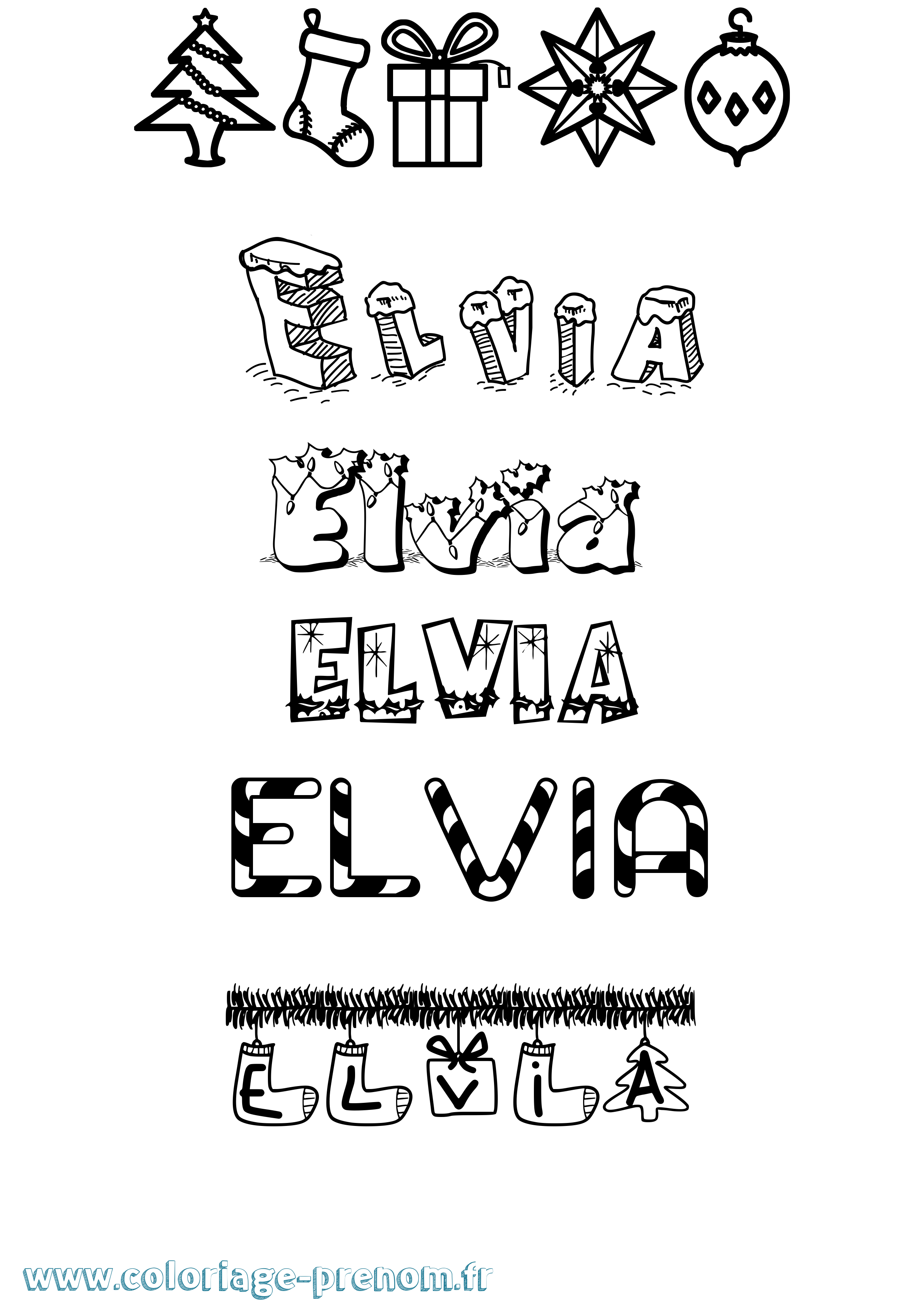 Coloriage Elvia Noël Coloriage prénom Elvia Noël