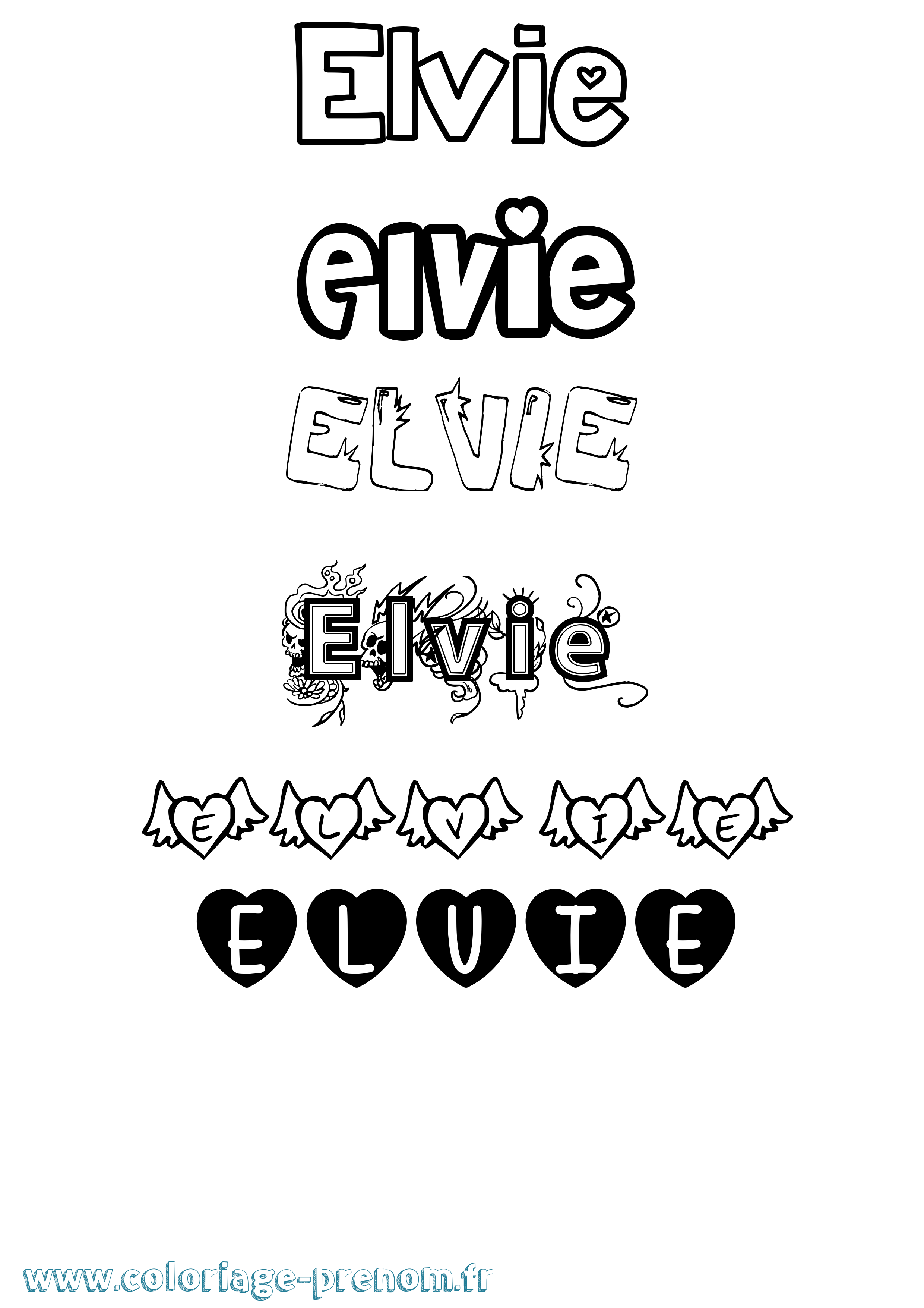 Coloriage Elvie Girly Coloriage prénom Elvie Girly