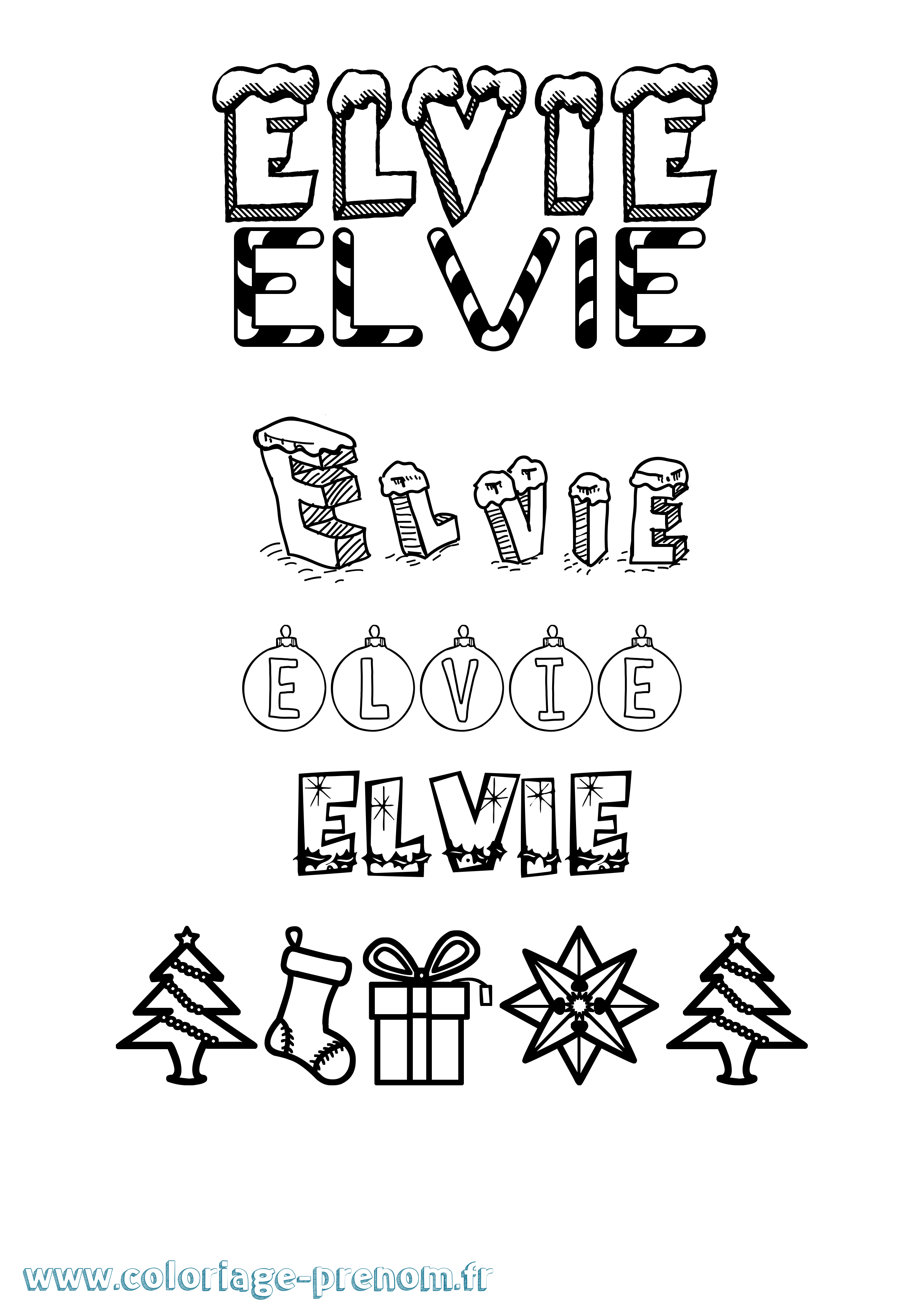 Coloriage Elvie Noël Coloriage prénom Elvie Noël