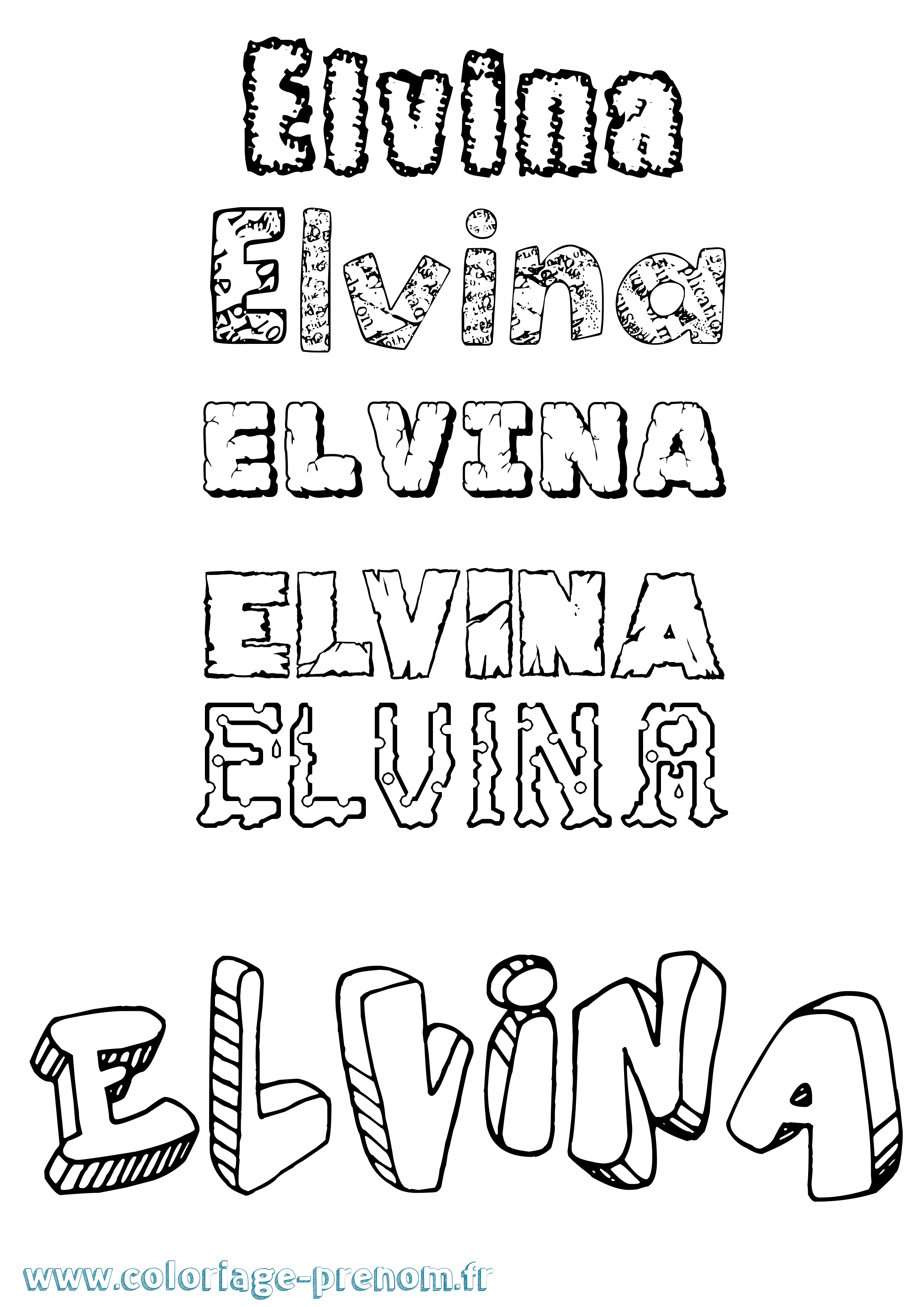 Coloriage Elvina Destructuré Coloriage prénom Elvina Destructuré