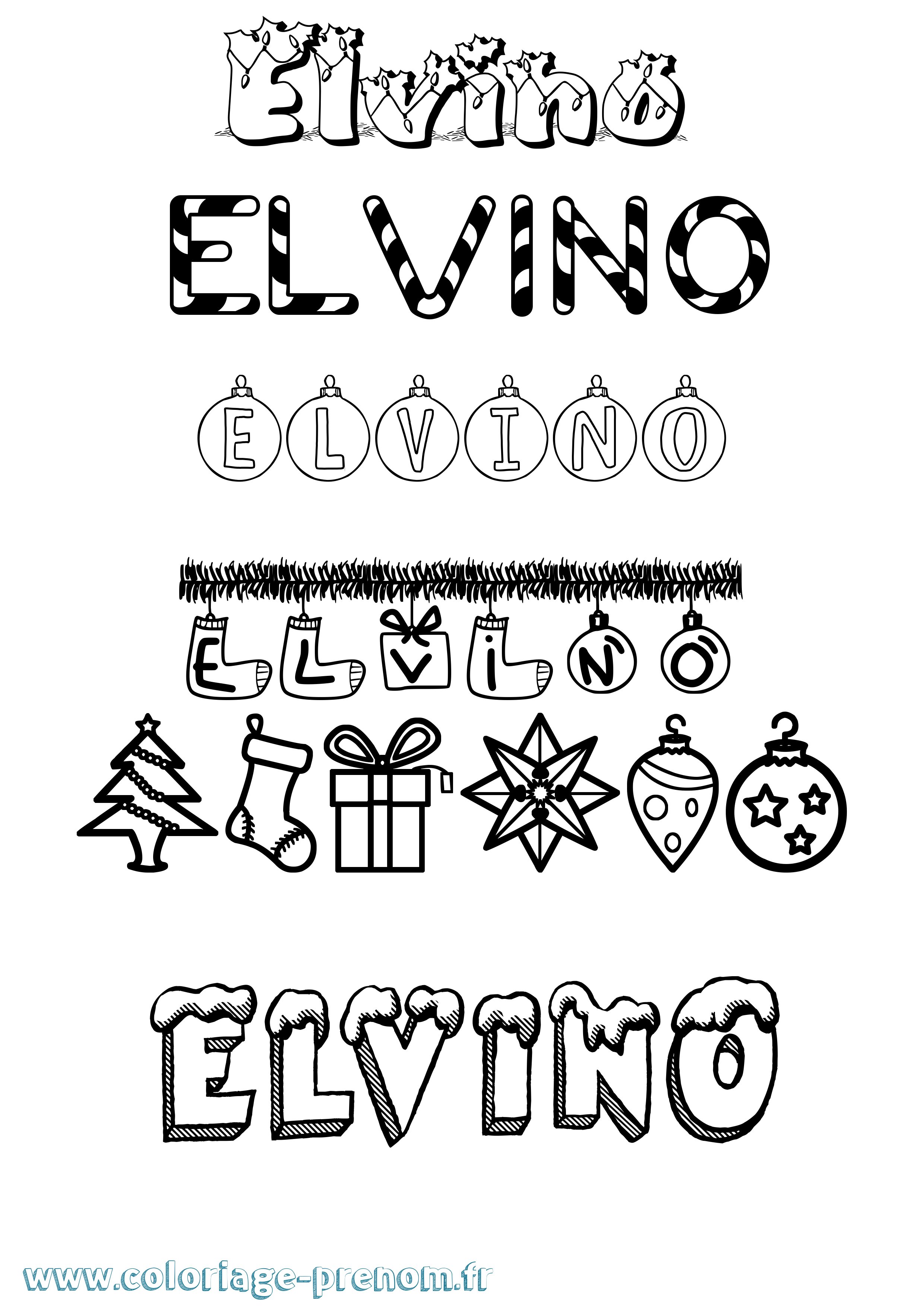 Coloriage Elvino Noël Coloriage prénom Elvino Noël