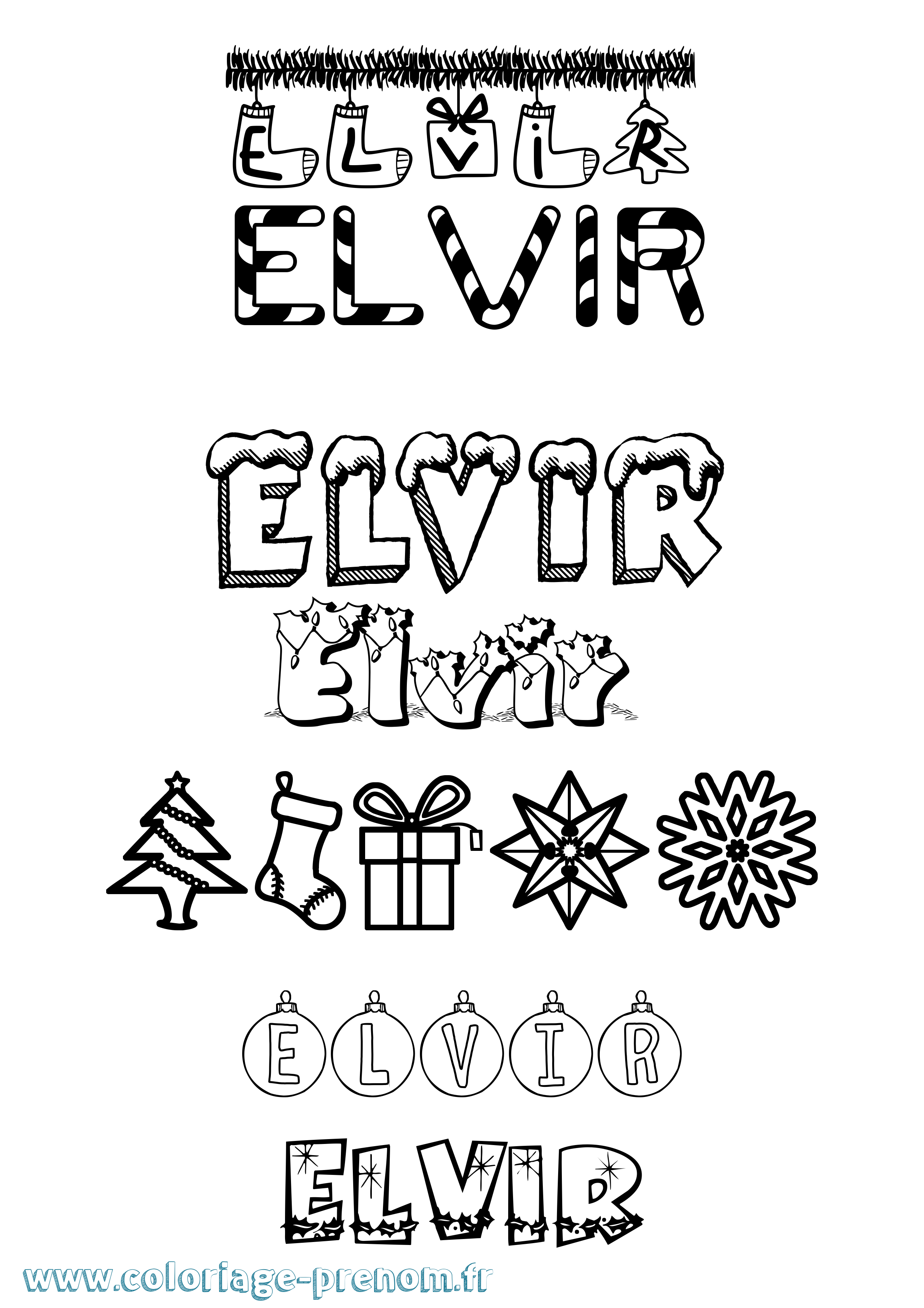 Coloriage Elvir Noël Coloriage prénom Elvir Noël