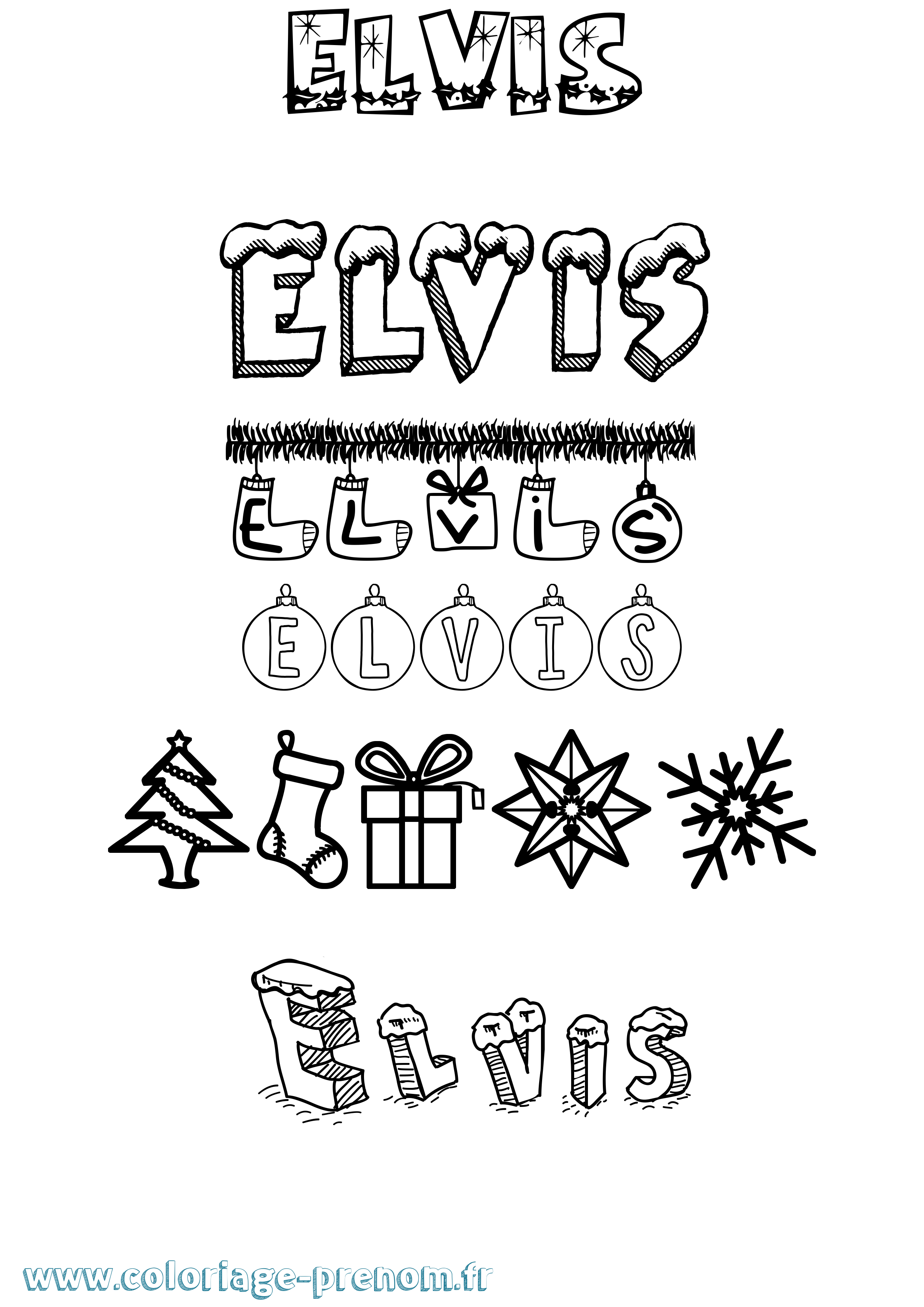 Coloriage Elvis Noël Coloriage prénom Elvis Noël