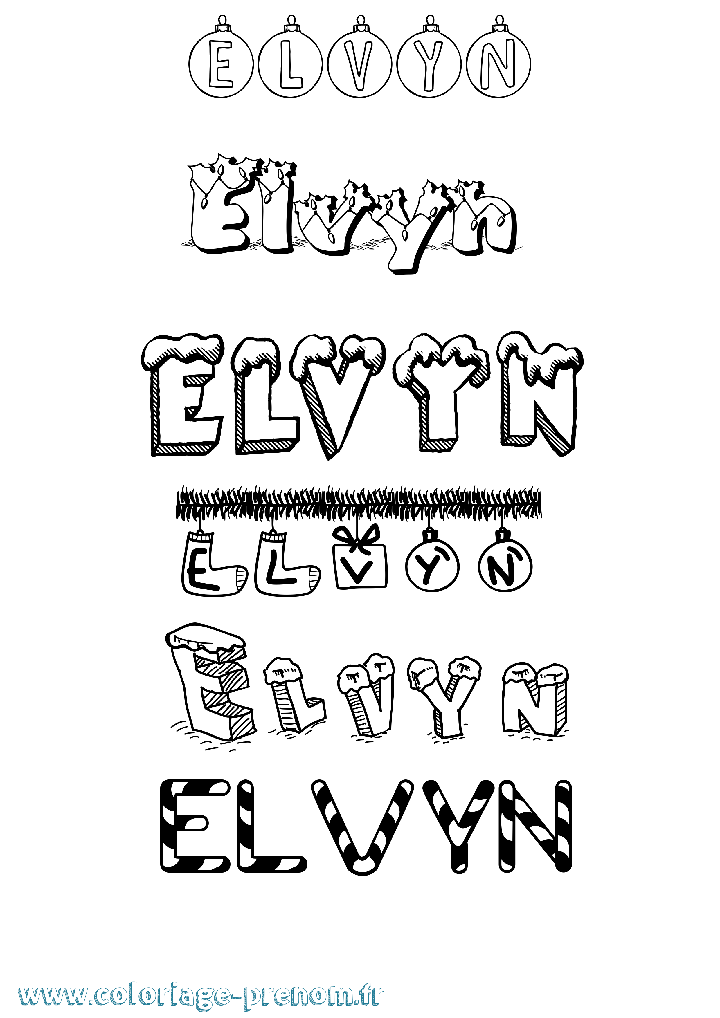 Coloriage Elvyn Noël Coloriage prénom Elvyn Noël