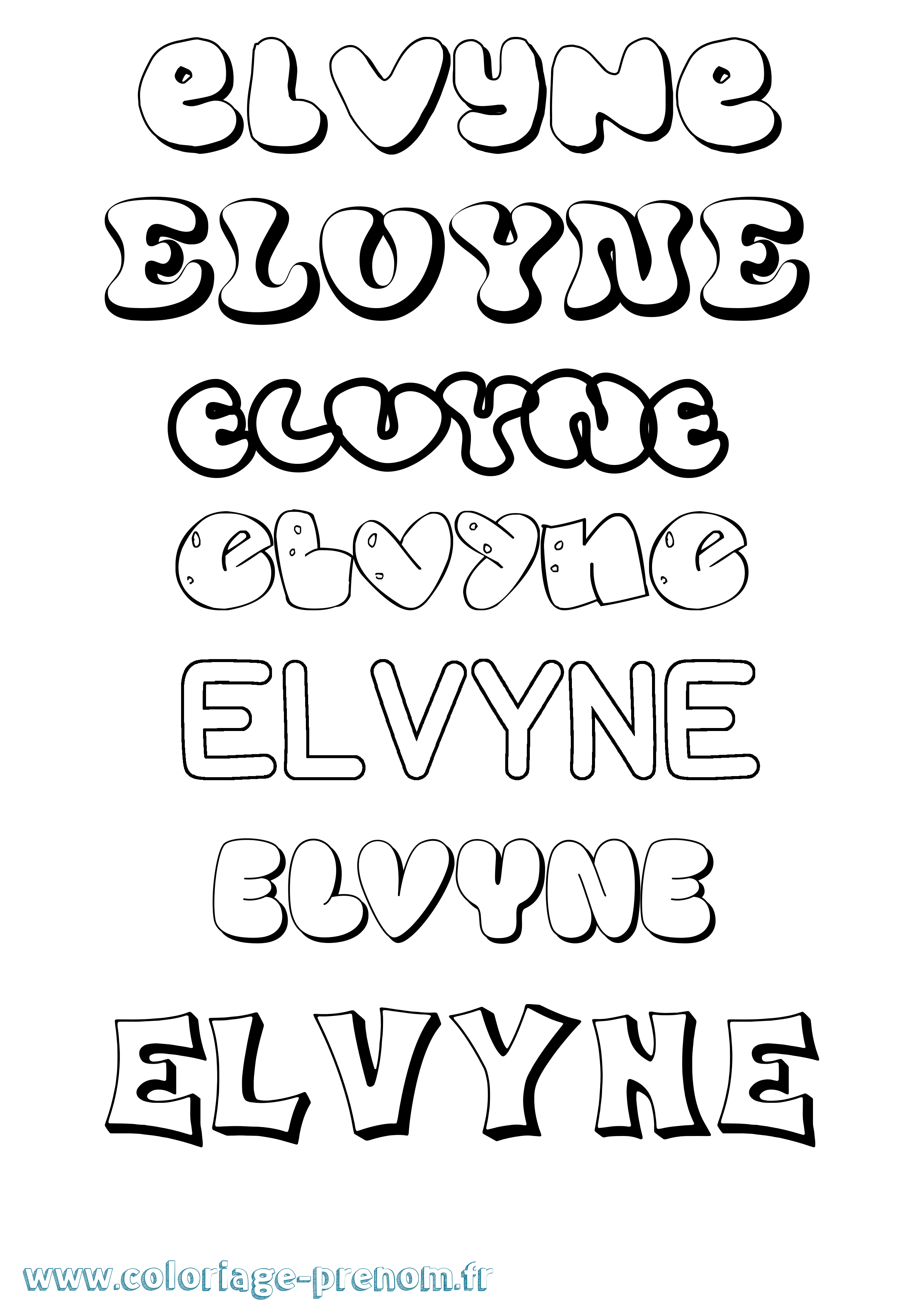 Coloriage Elvyne Bubble Coloriage prénom Elvyne Bubble