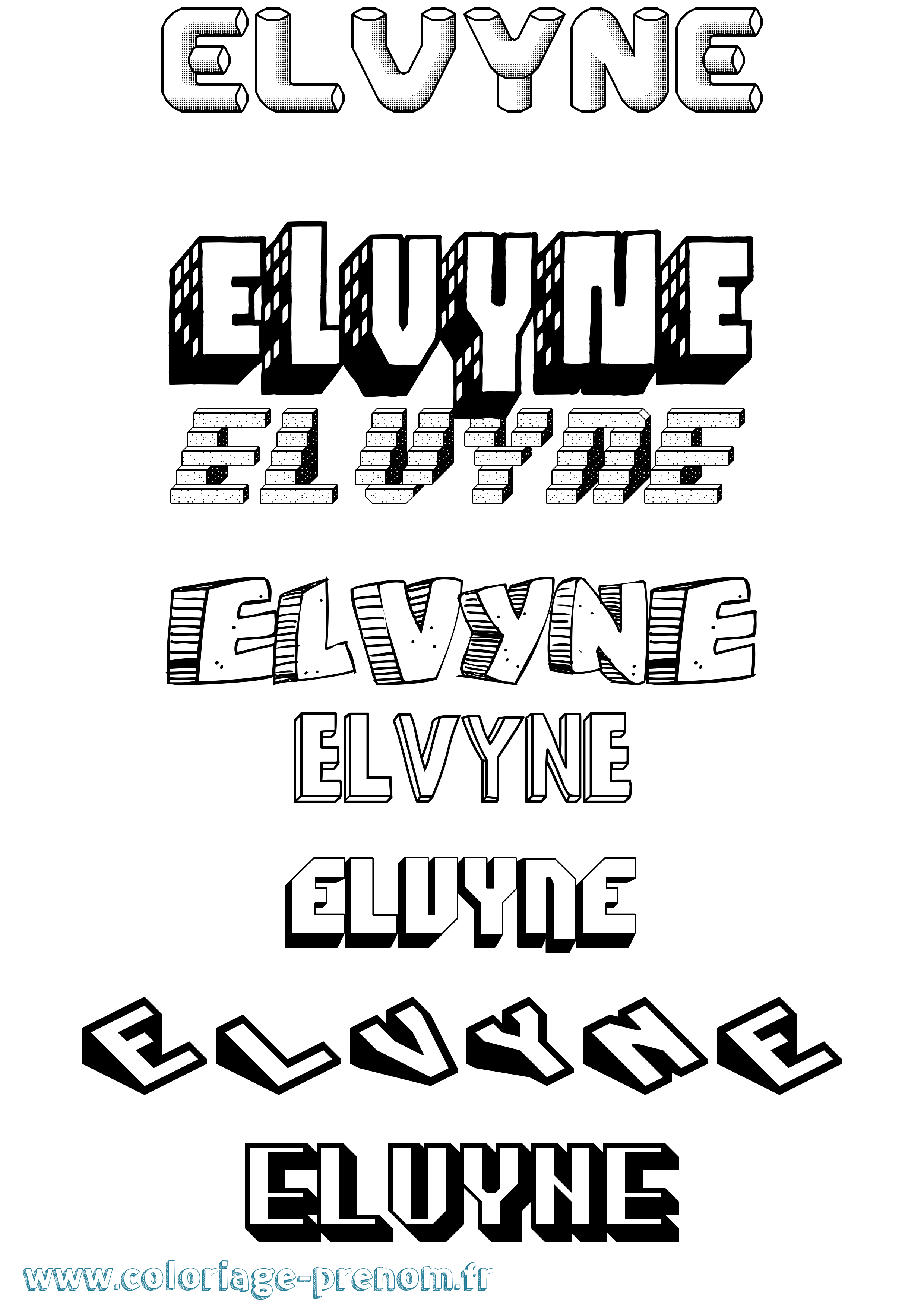 Coloriage Elvyne Effet 3D Coloriage prénom Elvyne Effet 3D