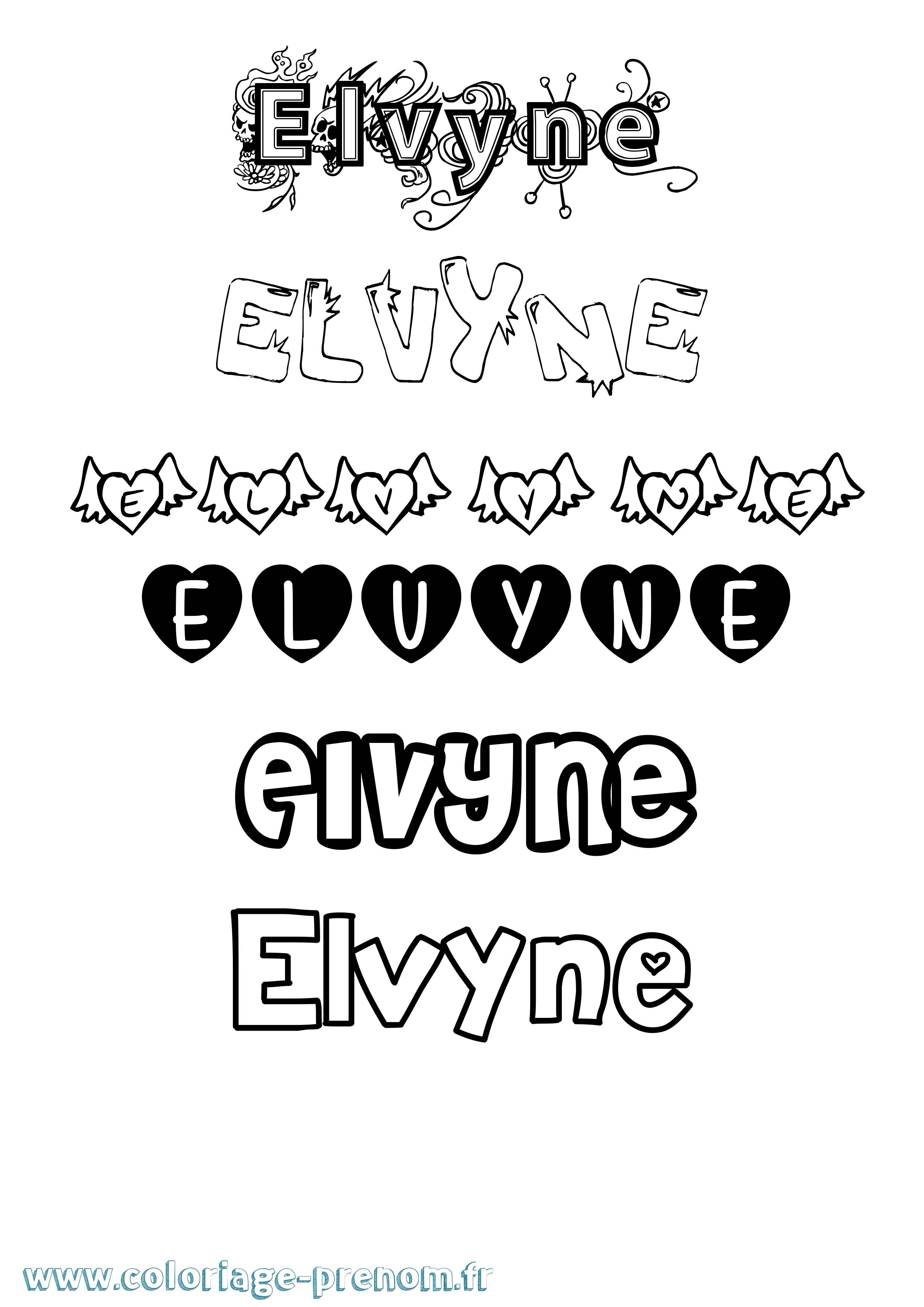 Coloriage Elvyne Girly Coloriage prénom Elvyne Girly