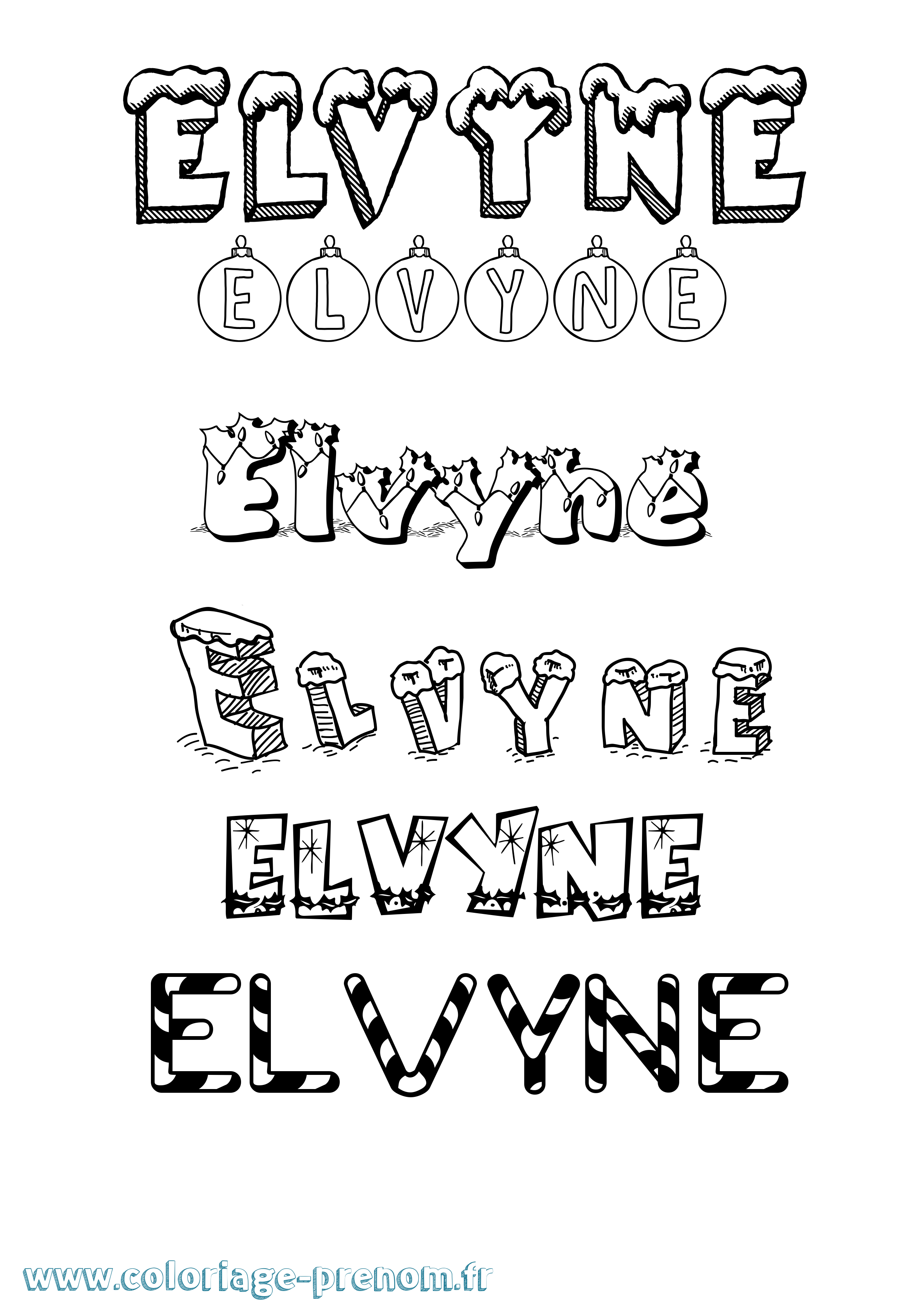 Coloriage Elvyne Noël Coloriage prénom Elvyne Noël