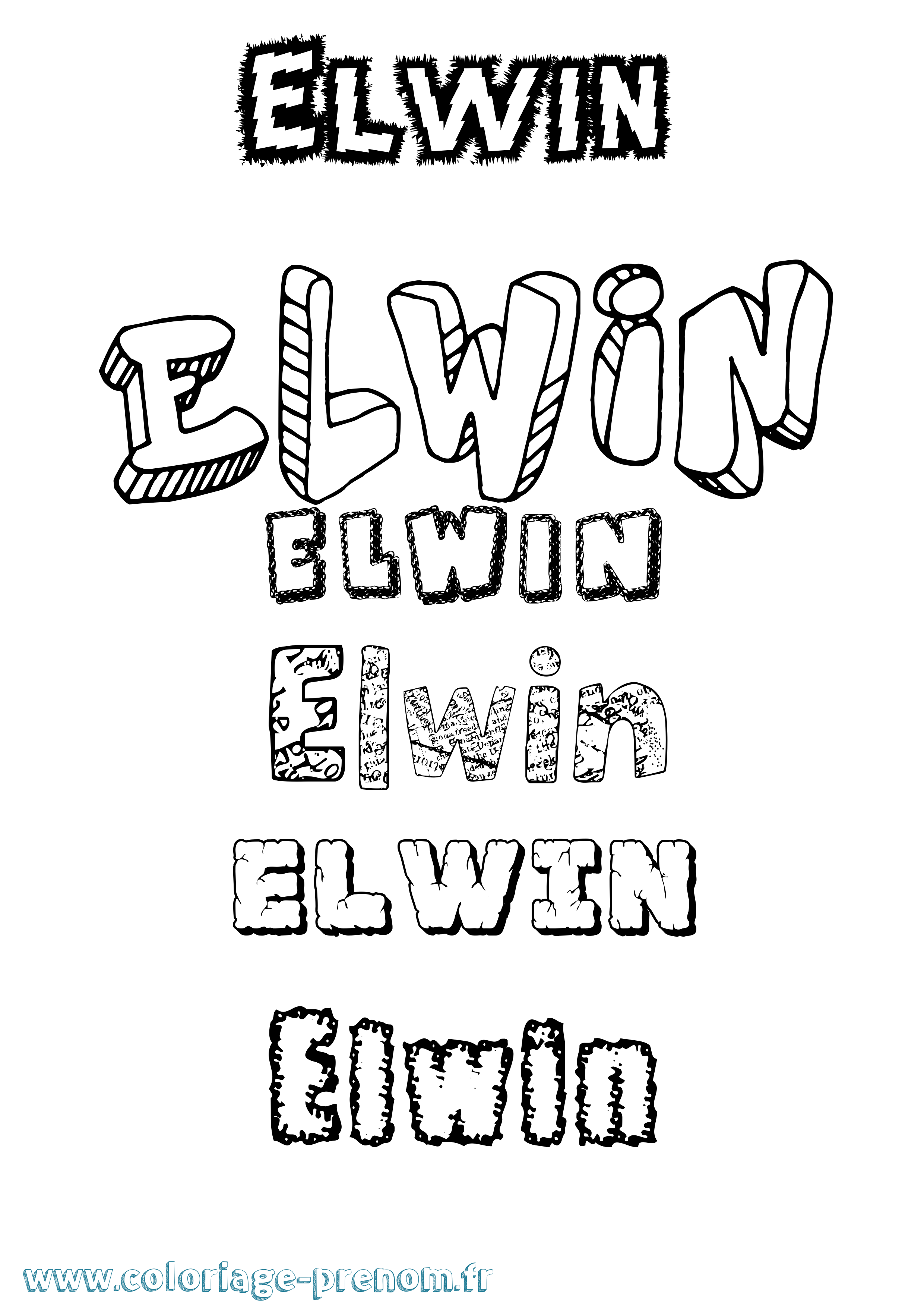 Coloriage Elwin Destructuré Coloriage prénom Elwin Destructuré