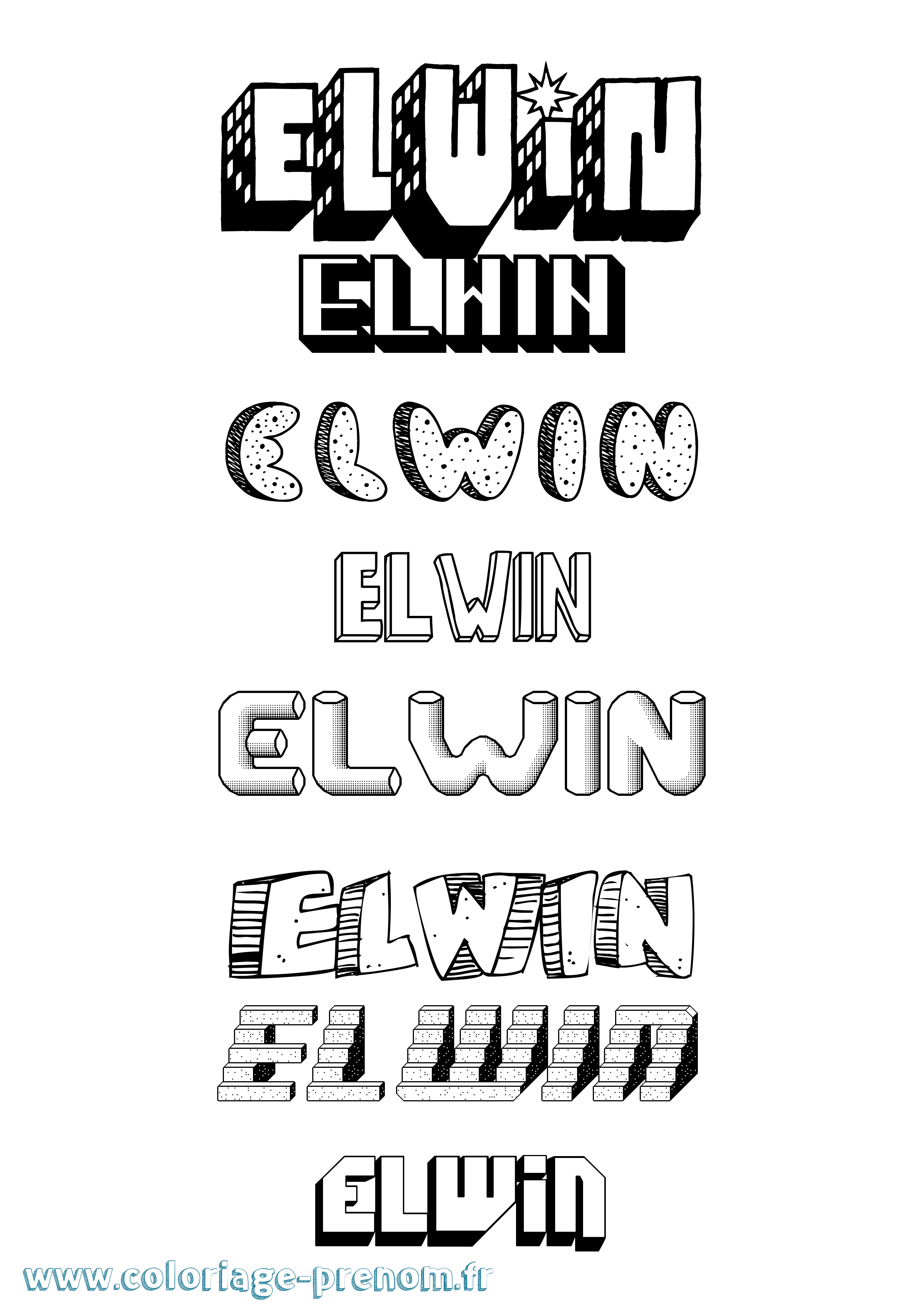 Coloriage Elwin Effet 3D Coloriage prénom Elwin Effet 3D