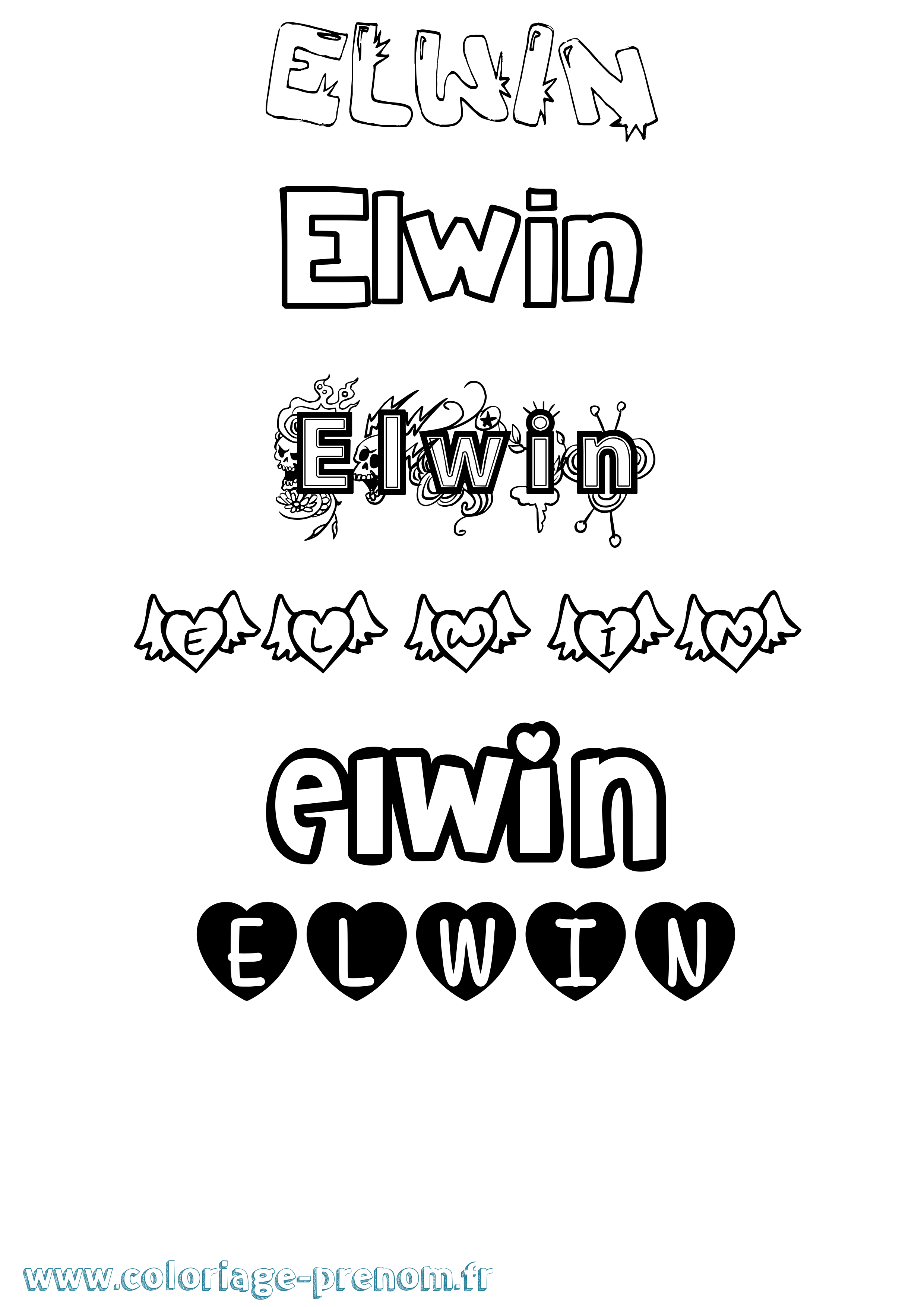 Coloriage Elwin Girly Coloriage prénom Elwin Girly