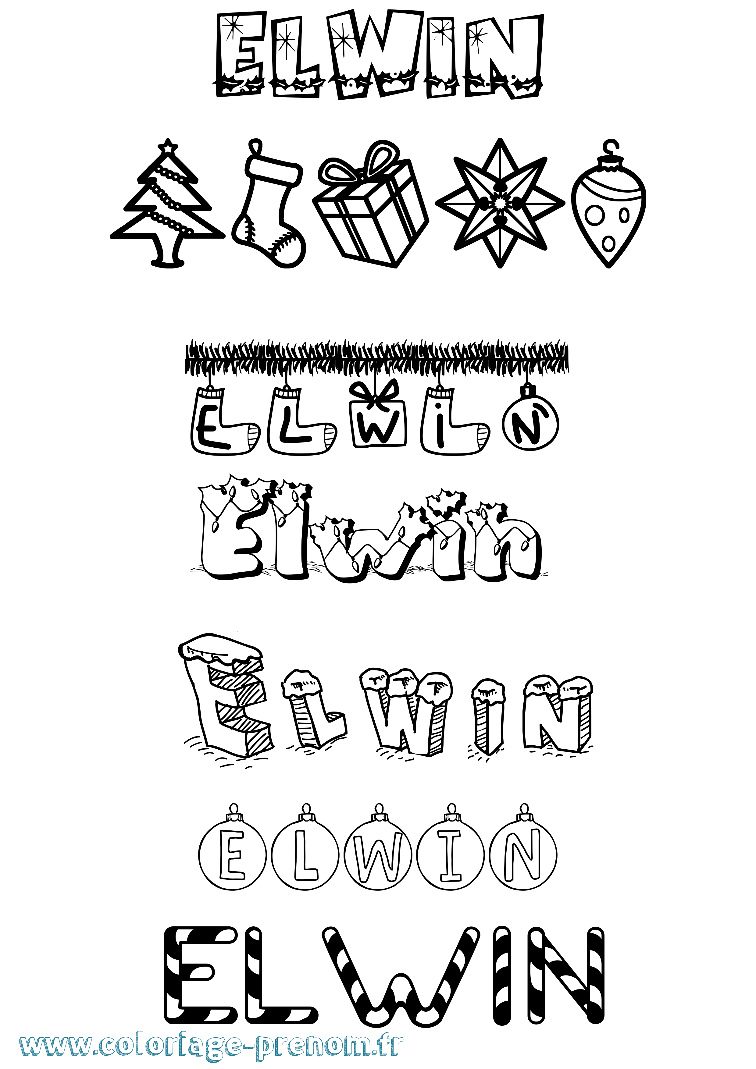 Coloriage Elwin Noël Coloriage prénom Elwin Noël